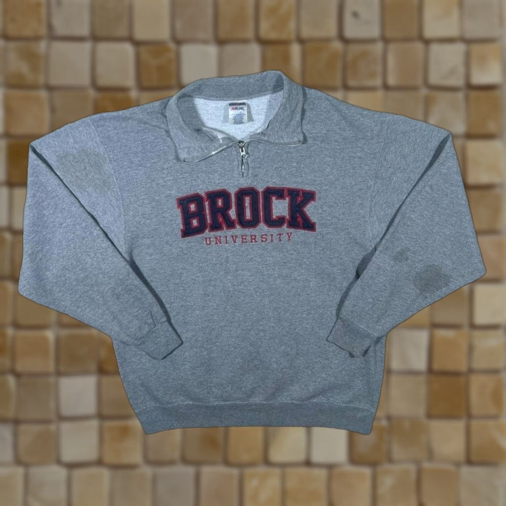 Jerzees Jerzees Brock University Embroidered Grey 1/4 Zip Pullover Sweatshirt L Mens Size US L / EU 52-54 / 3 - 1 Thumbnail