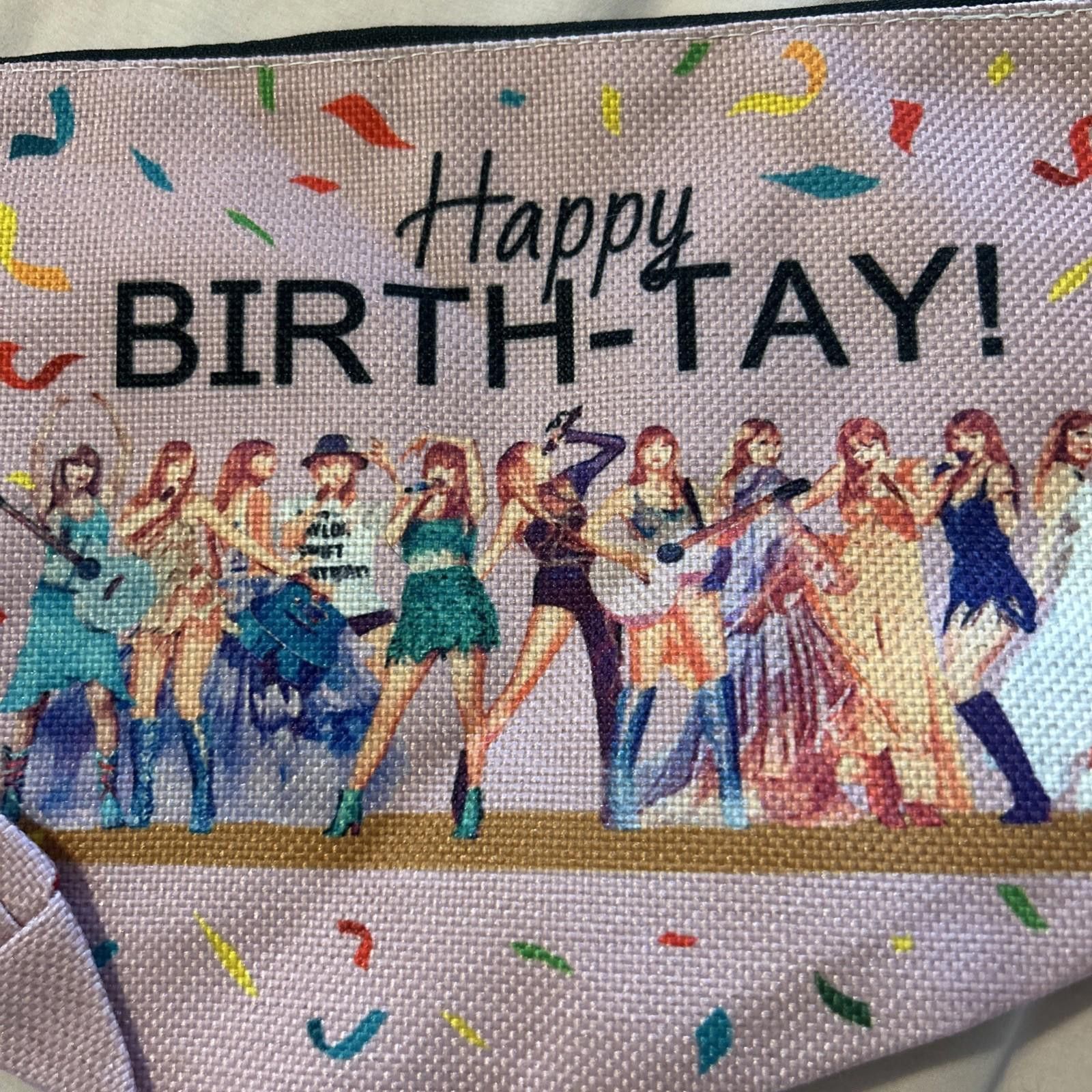 Designer Taylor Swift Swiftie Happy Birth-Tay! Cosmetic Makeup Bag Size ONE SIZE - 1 Thumbnail