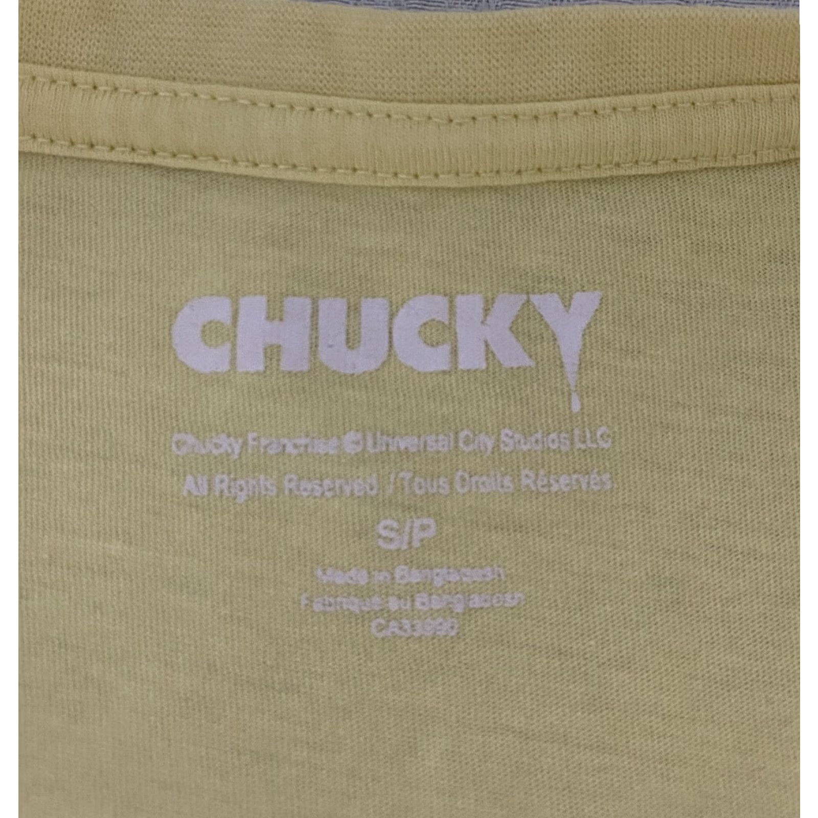 Vintage Chucky Shirt Mens Small Yellow Wanna Play Horror Movie Graphic Tee T-Shirt Size US S / EU 44-46 / 1 - 5 Thumbnail