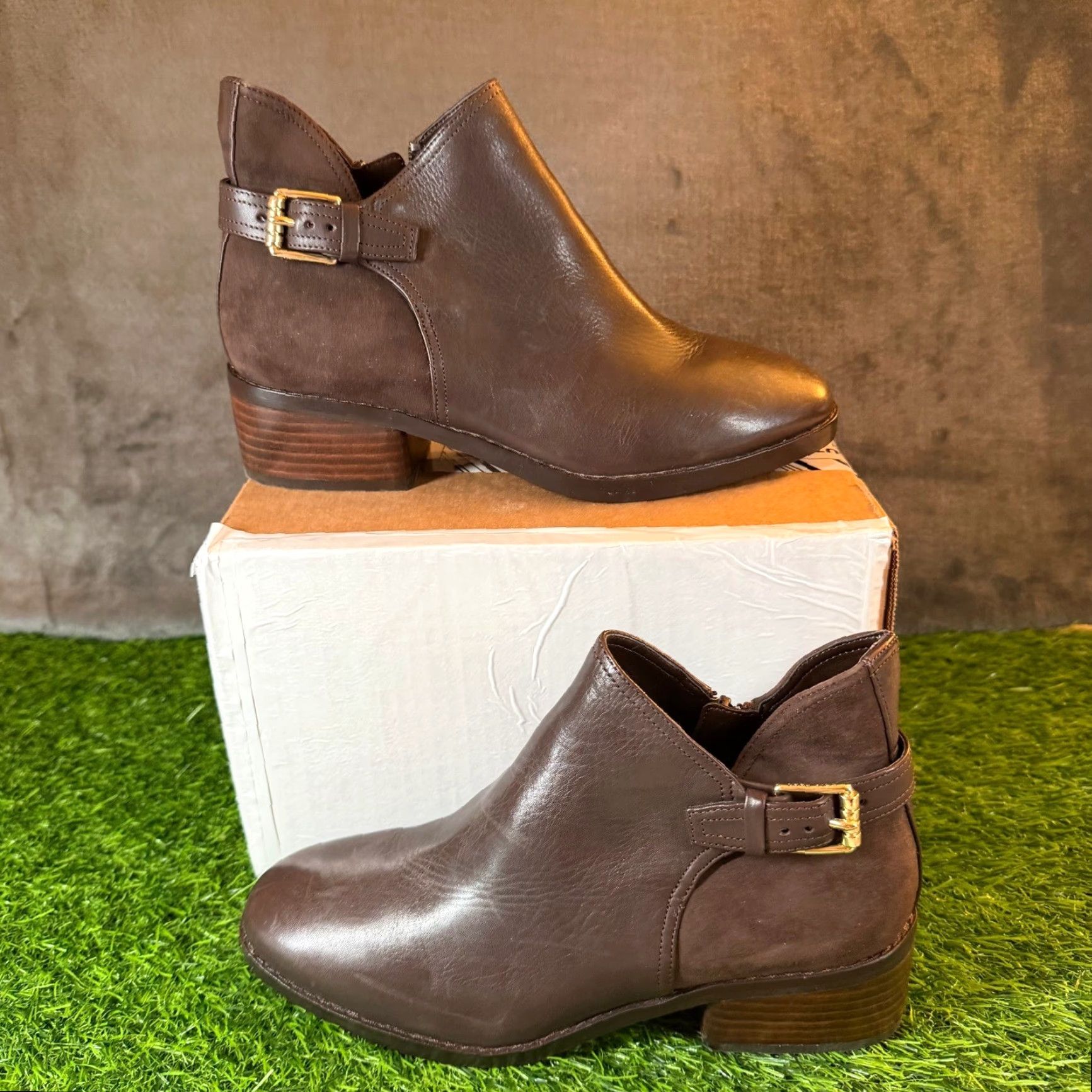 Cole Haan Cole Haan Signature Brown Leather Suede Ankle Boots Womens 6.5 B Buckle Zip Almond Toe Block Heel Bootie Size US 7 / IT 37 - 2 Thumbnail