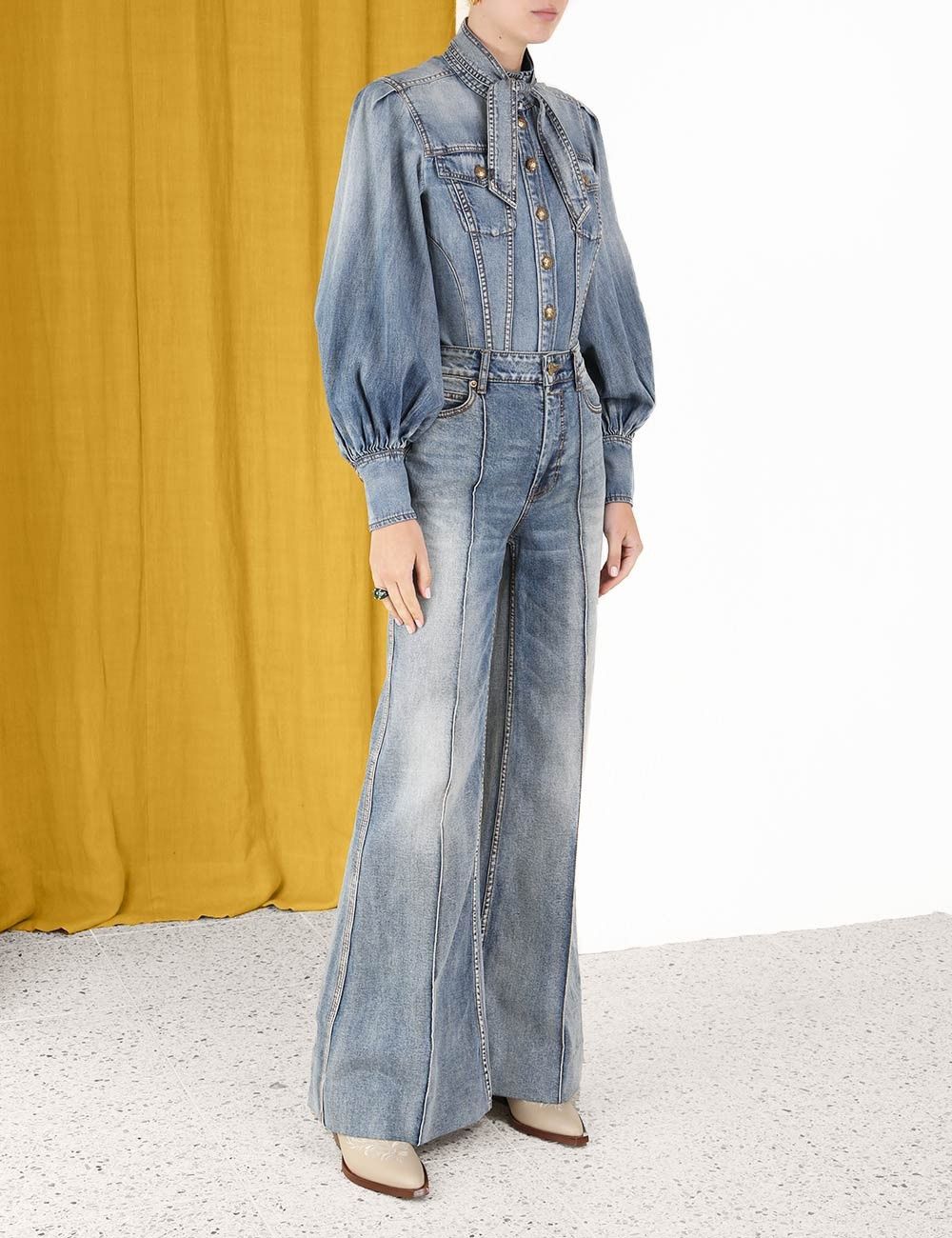 Zimmermann oc11z0425 Luminosity Denim Corset Shirt in Blue Size S / US 4 / IT 40 - 3 Thumbnail