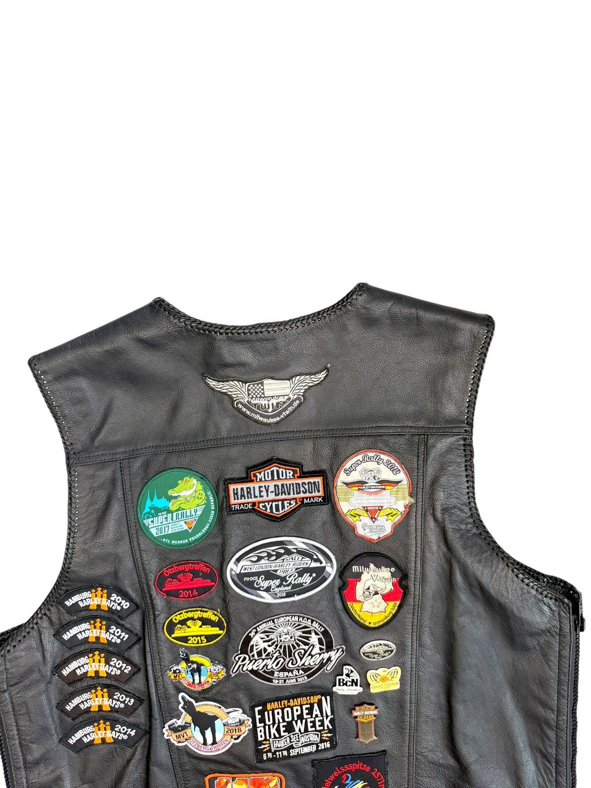 Genuine Leather Vintage Black Patch Biker leather vest Harley Davidson style Size US XXL / EU 58 / 5 - 8 Thumbnail