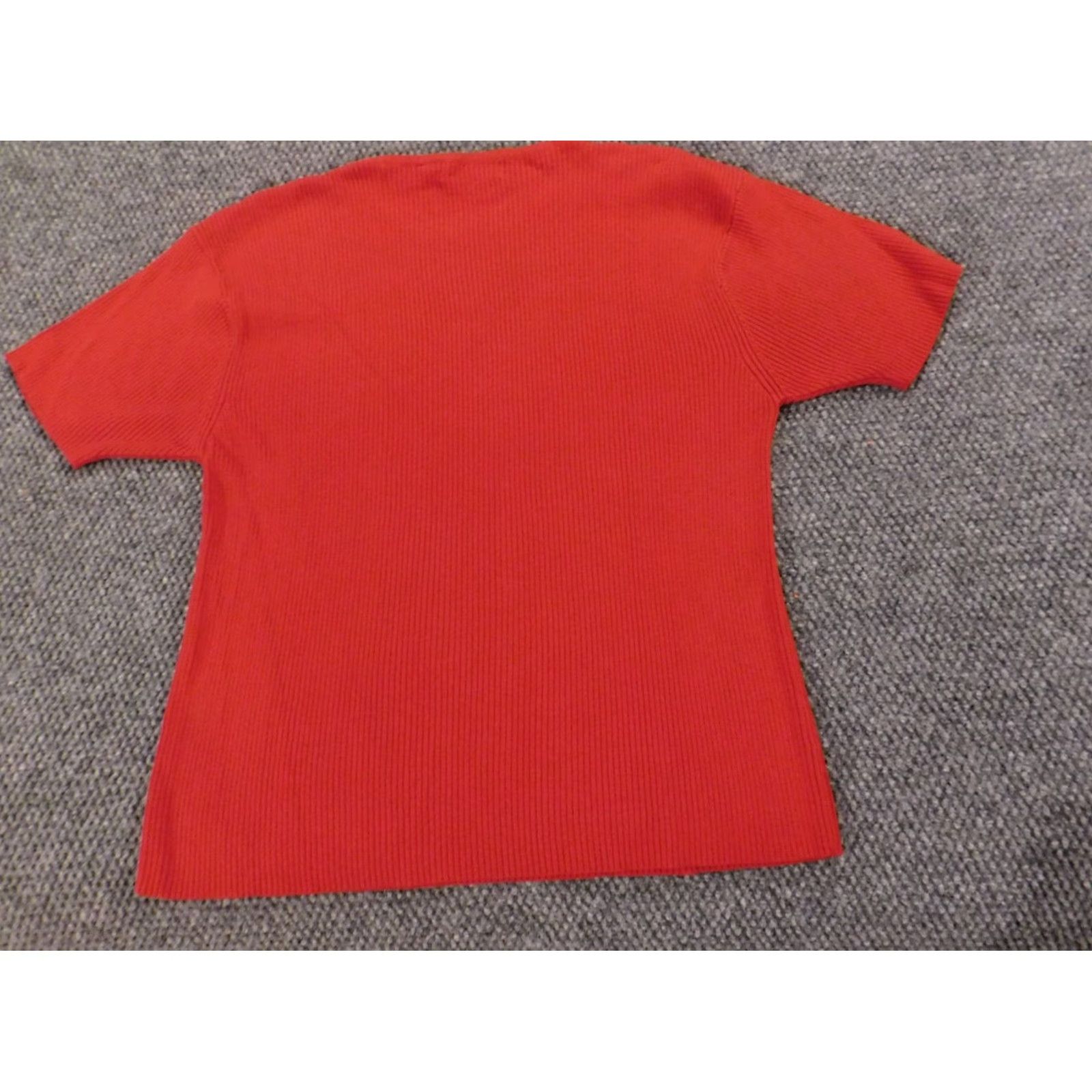 Vintage Dressbarn Blouse Shirt Womens 1X plus Red Stretch pullover Crew Neck 3/4 Sleeve Casual Solid Acrylic Cotton Rayon Ruffle Basic Regular Size M / US 6-8 / IT 42-44 - 7 Thumbnail