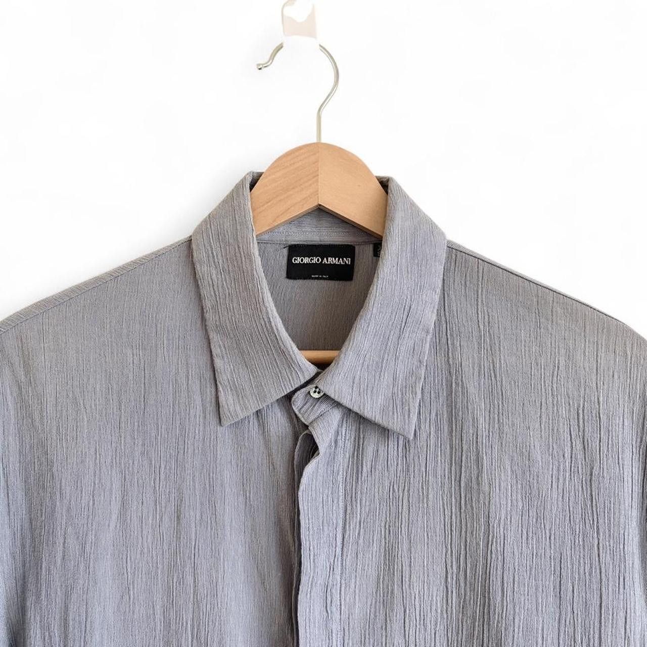 Giorgio Armani Giorgio Armani Feather Grey SS Cotton Crepe Shirt 15.5 39 Size US M / EU 48-50 / 2 - 4 Thumbnail