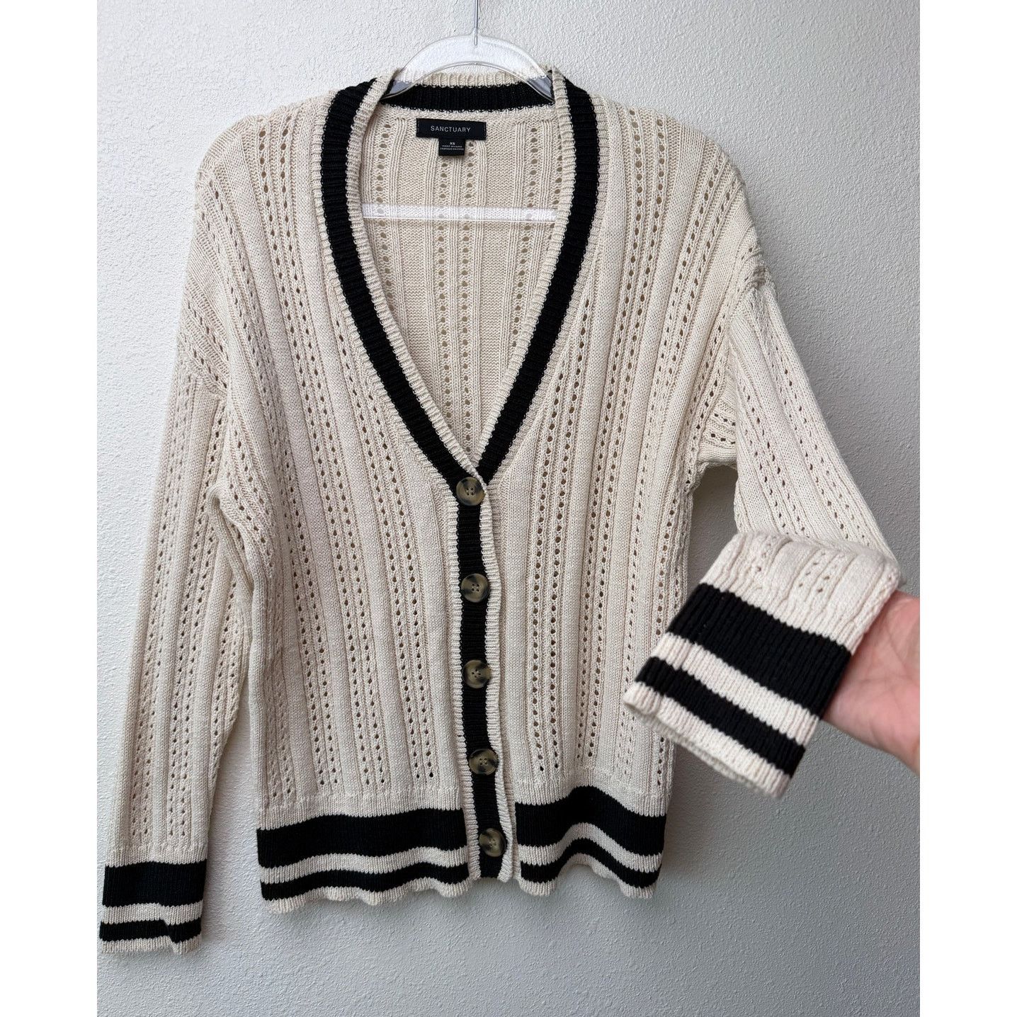 Sanctuary Sanctuary Sport Stripe Cream Black Cardigan US XS Size XS / US 0-2 / IT 36-38 - 3 Thumbnail