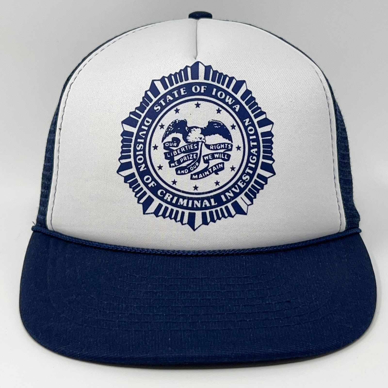 Vintage Vintage 80s Iowa Criminal Investigation Trucker Hat Cap Blue Size ONE SIZE - 1 Thumbnail