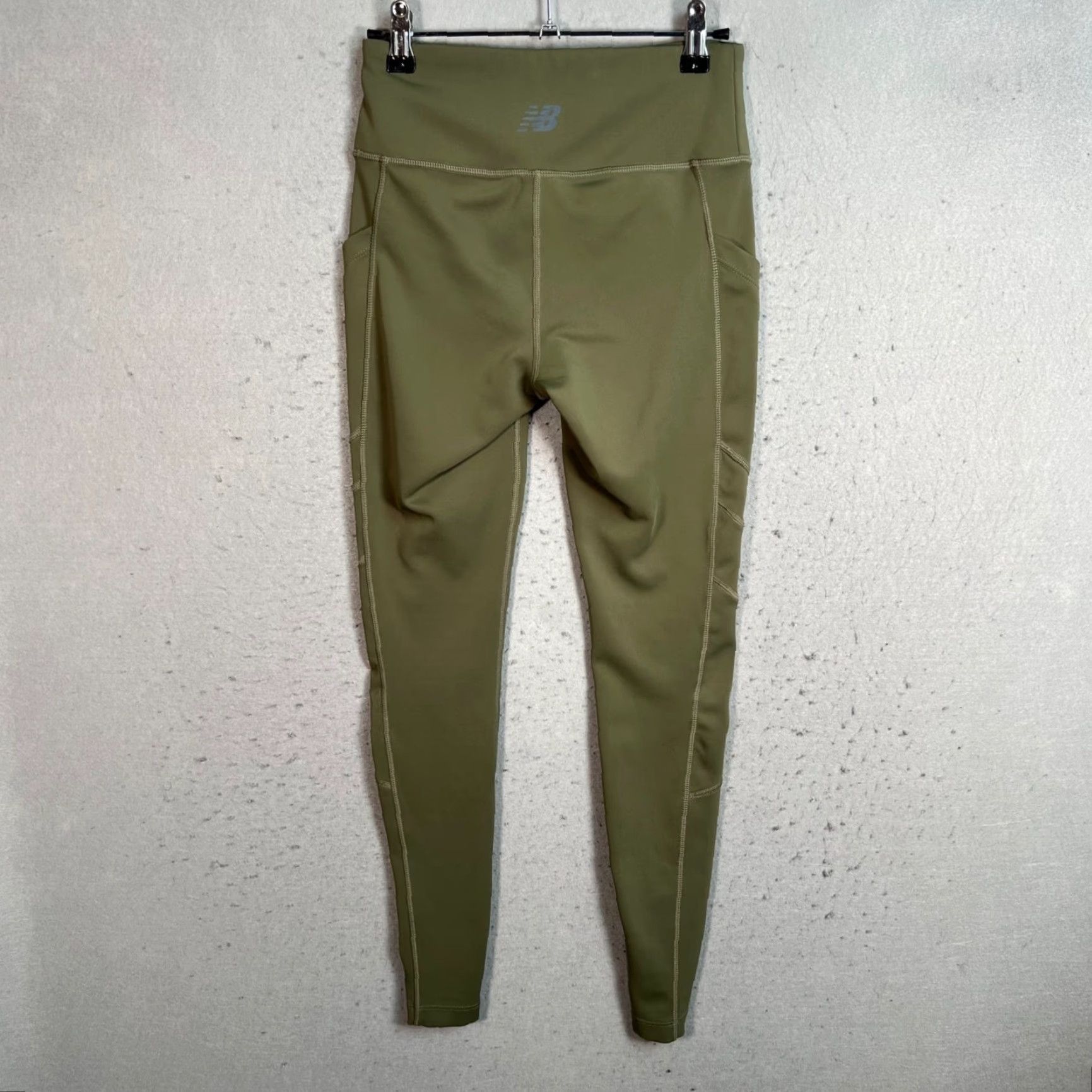 New Balance VINTAGE New Balance Leggings Women Small Olive Green Athletic High Waist Side Pockets Womens Size 28" / US 6 / IT 42 - 2 Thumbnail