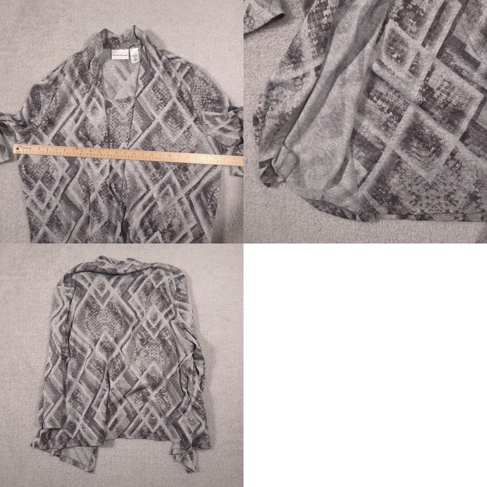 Vintage Alfred Dunner Cardigan Sweater Womens L Gray Geometric Open Front Knit V-Neck 3/4 Sleeve Casual Fall Size L / US 10 / IT 46 - 8 Thumbnail