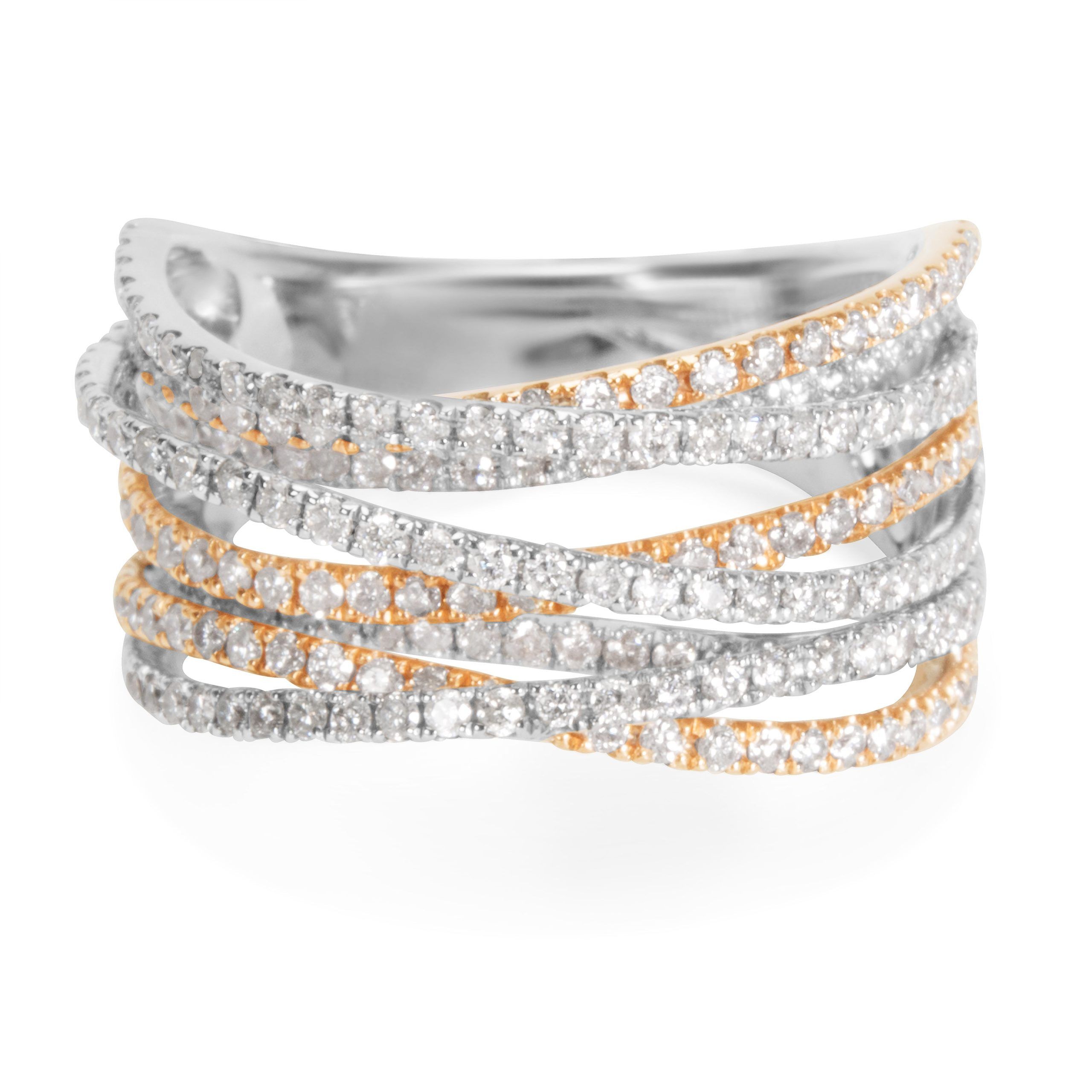image of Tiffany Co Diamond Criss-Cross Strands Ring In 14K Two-Tone Gold (1.76 Ctw), Women's