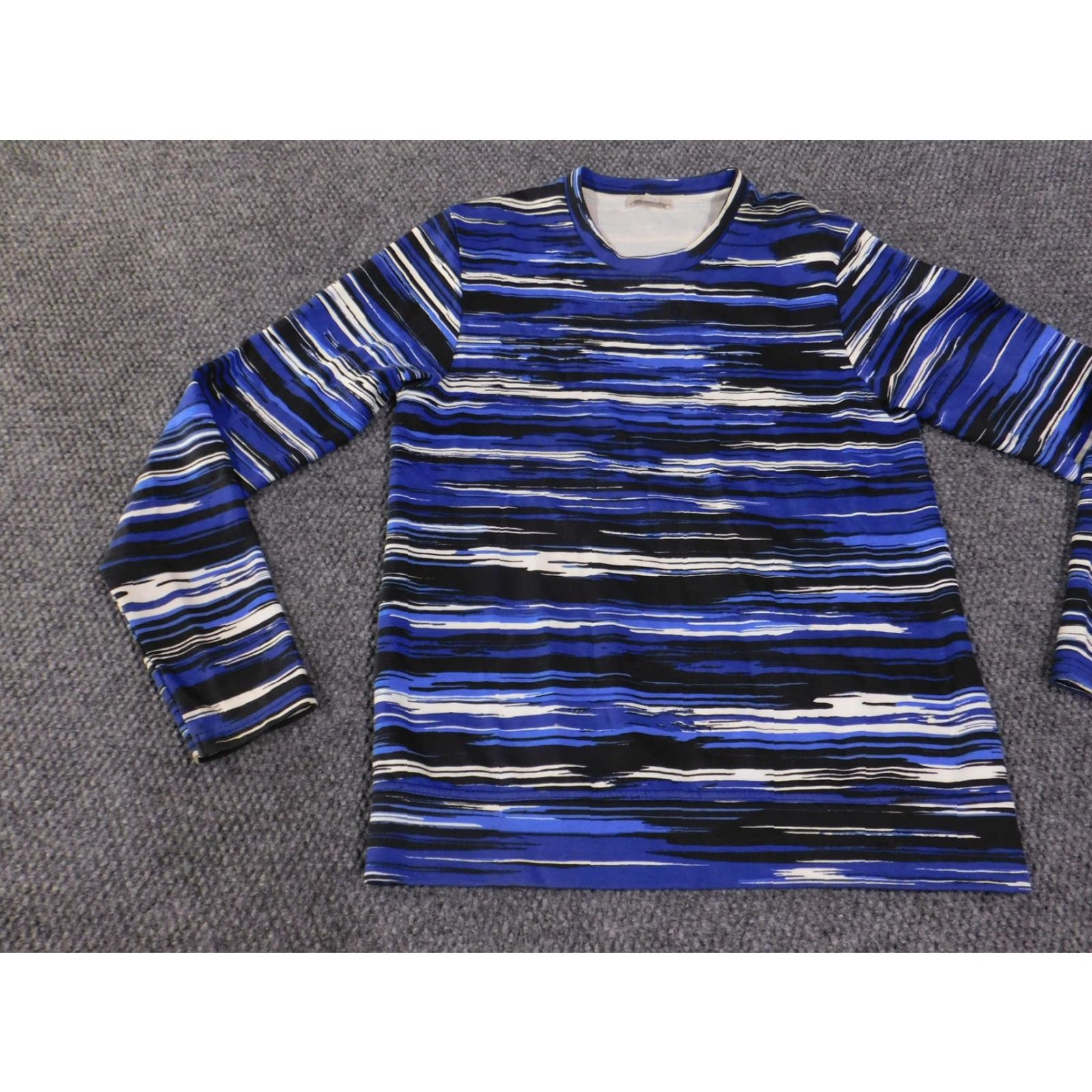 Cos COS Shirt Mens Small Striped Long Sleeve Modern Pattern Portugal Blue Black White Crew Neck T-Shirt Patterned Mens Regular Fit Size US S / EU 44-46 / 1 - 3 Thumbnail