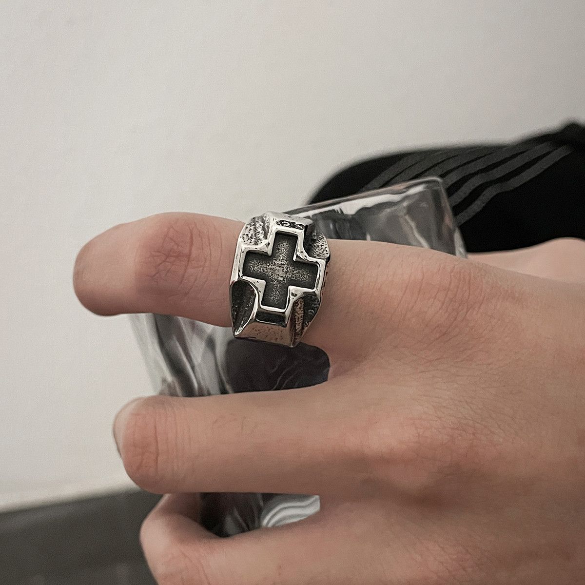 Jewelry Cross Punk Jewelry Rings Open Size Chrome Ring (Size 7-13) Size ONE SIZE - 1 Thumbnail