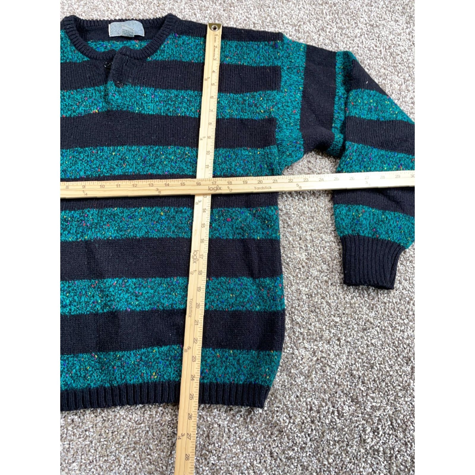 Vintage VINTAGE Chris Sport Wool Blend Chunky-Knit Henley Sweater Adult Large Green Black Striped 90s Mens Size US L / EU 52-54 / 3 - 5 Thumbnail