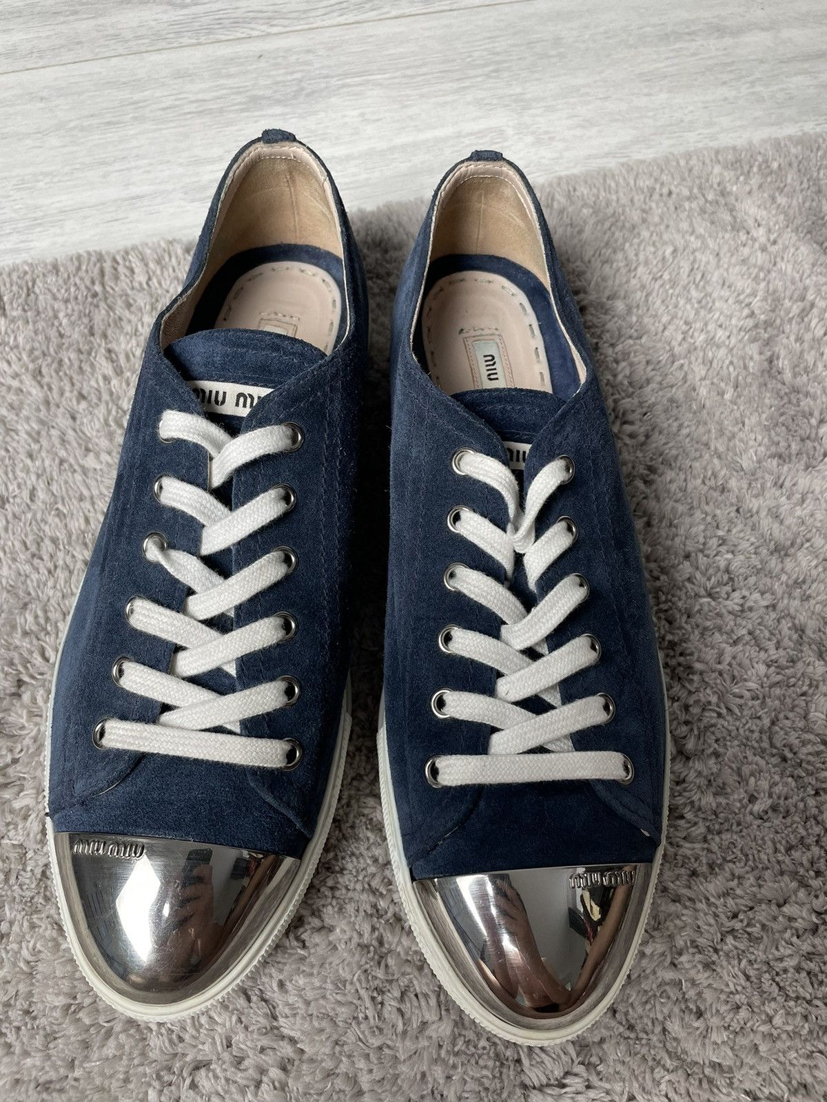 Miu Miu Prada Miu Miu Suede Metal Cap Sneakers Size US 10.5 / IT 40.5 - 8 Thumbnail