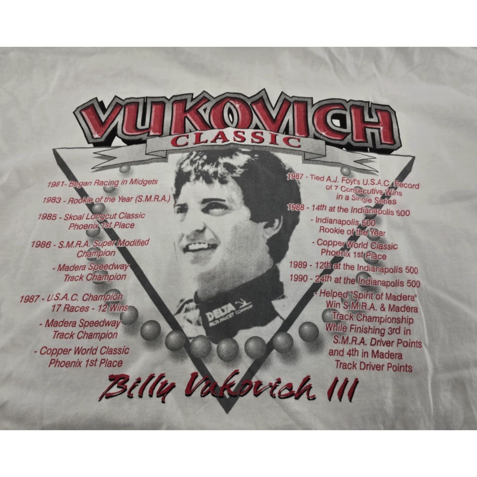 Gildan VINTAGE VUKOVICH Classic Sz XL Racing Shirt White Front & Back Graphic - VG Short Sleeve Crew Neck Men T-Shirt XL White Nike? Size US XL / EU 56 / 4 - 7 Thumbnail