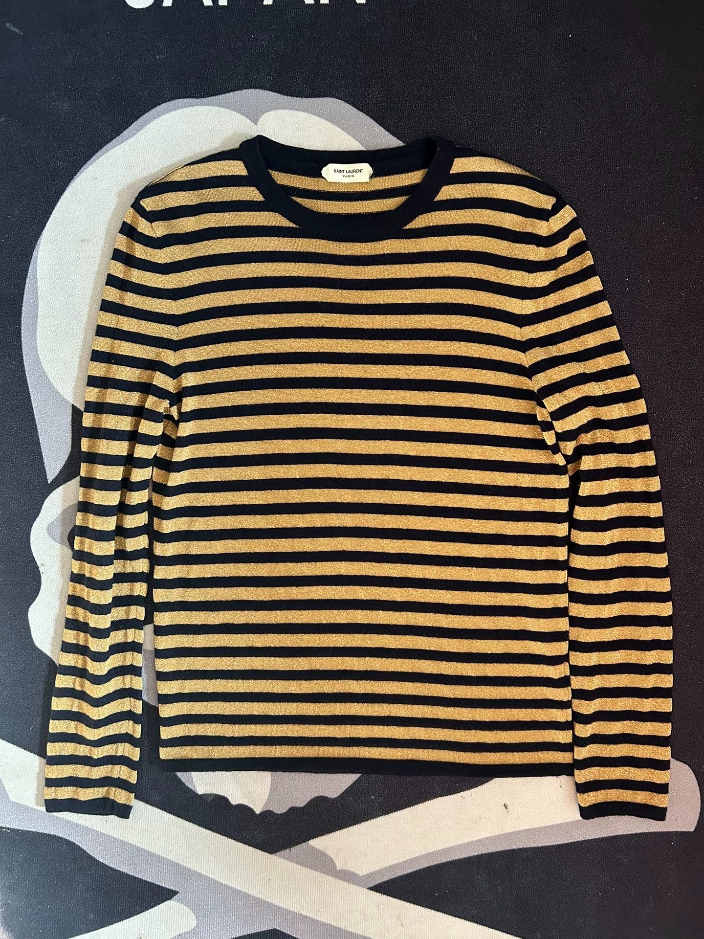Saint Laurent Paris Saint Laurent Gold Stripe Knit Sweater Size US S / EU 44-46 / 1 - 1 Thumbnail