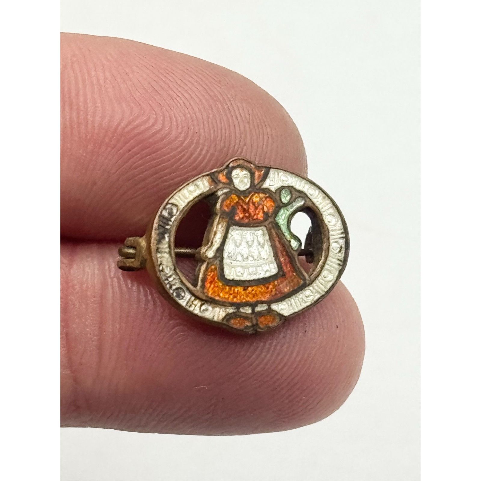 Vintage Estate antique Dutch girl Guilloche enamel pin Size ONE SIZE - 2 Thumbnail