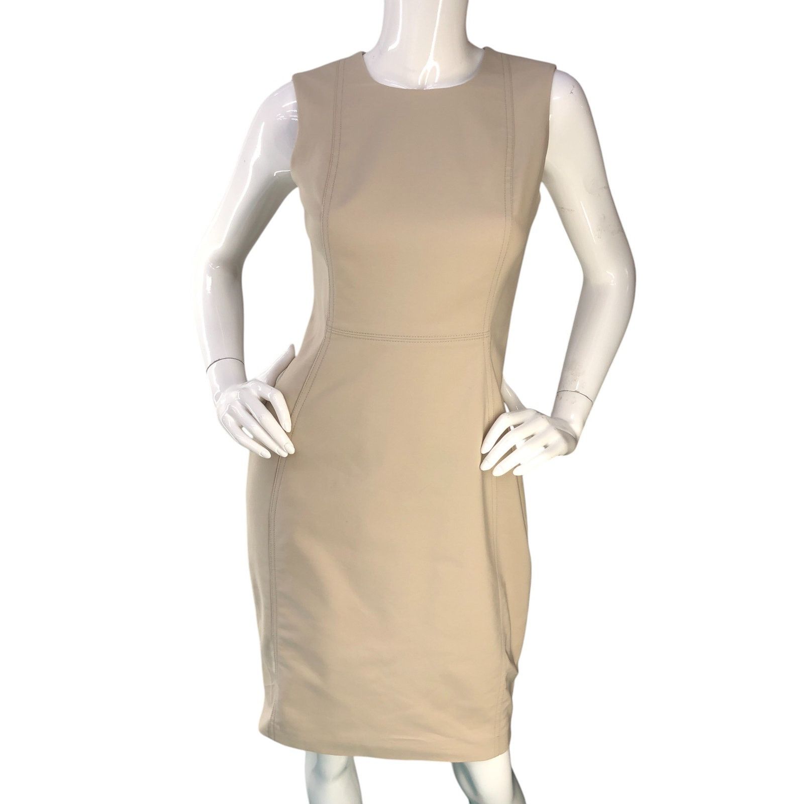 Calvin Klein Calvin Klein Size 4 Dress Sheath Sleeveless Stretch Khaki Size S / US 4 / IT 40 - 11 Thumbnail