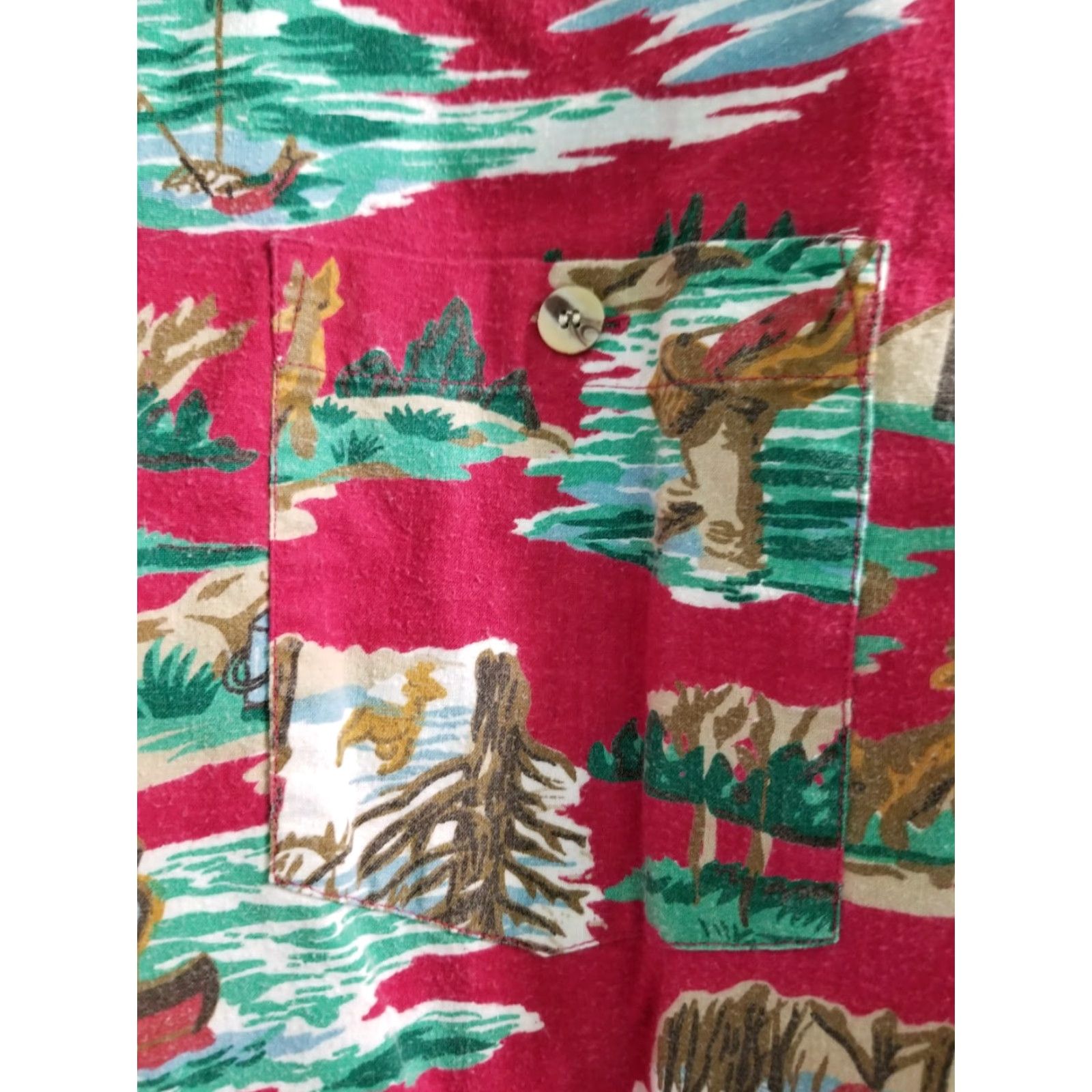 Vintage VINTAGE Punch Mens L Button-Down Shirt Long Sleeve Hunting Fishing Print Red Cotton Shirt Size US M / EU 48-50 / 2 - 4 Thumbnail