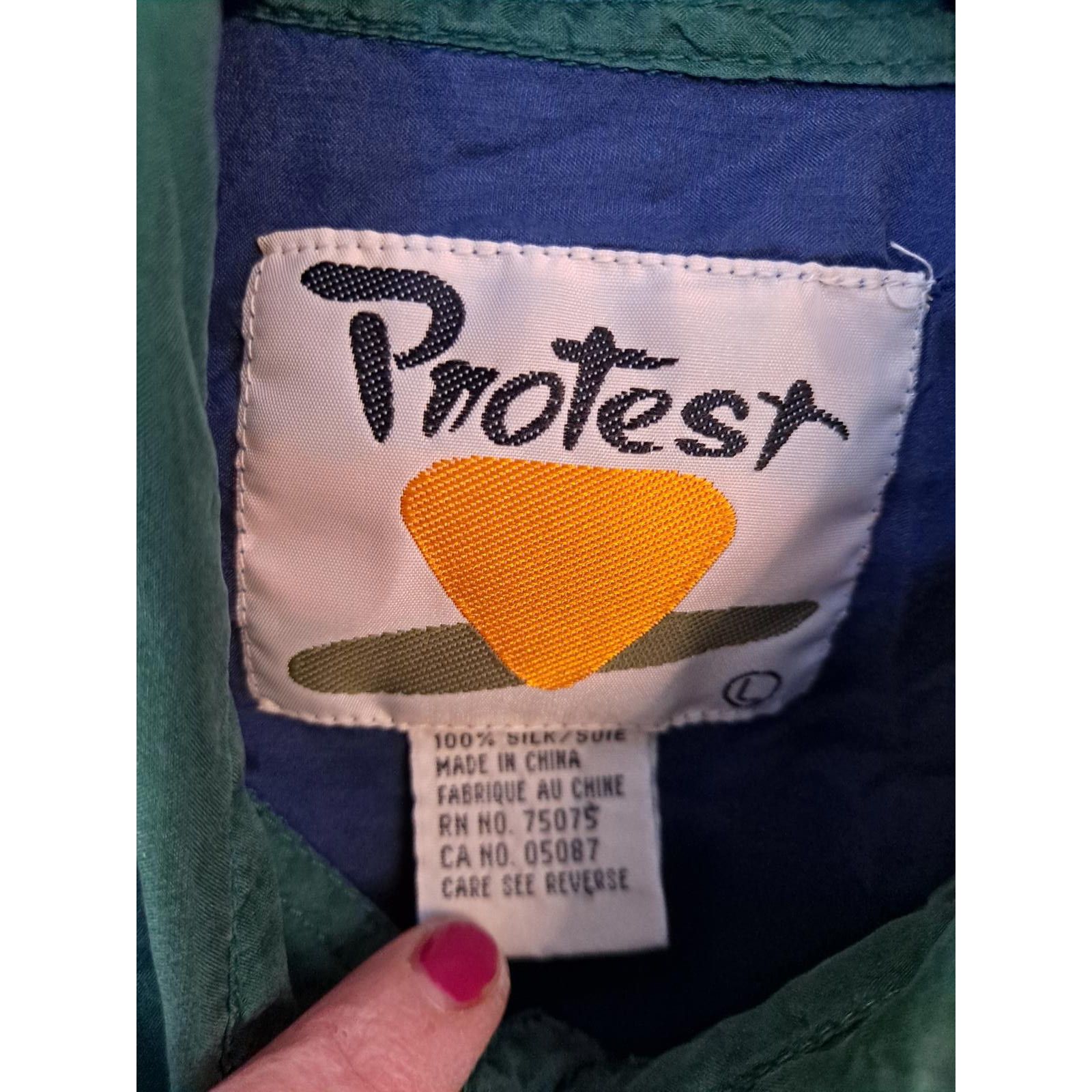 Other Vintage Protest Blue Tan Green 100% Silk Button Up Shirt Siz Size US L / EU 52-54 / 3 - 3 Thumbnail