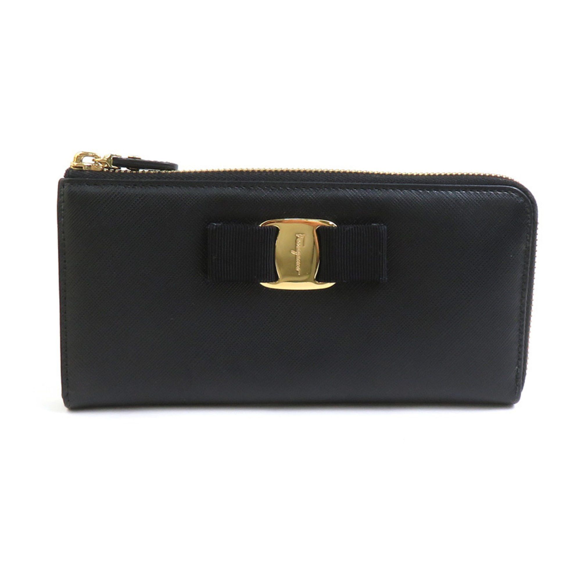 Salvatore Ferragamo Salvatore Ferragamo Vara Ribbon Leather Round Long Wallet in Black, Women's, H31413a Size ONE SIZE - 1 Thumbnail
