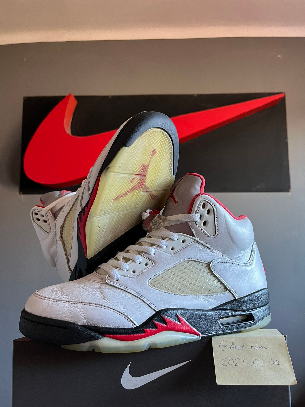 Pre-owned Jordan Nike Air Jordan 5 Retro Fire Red Silver Ton(2020) Da1911-102 Shoes In Red/white
