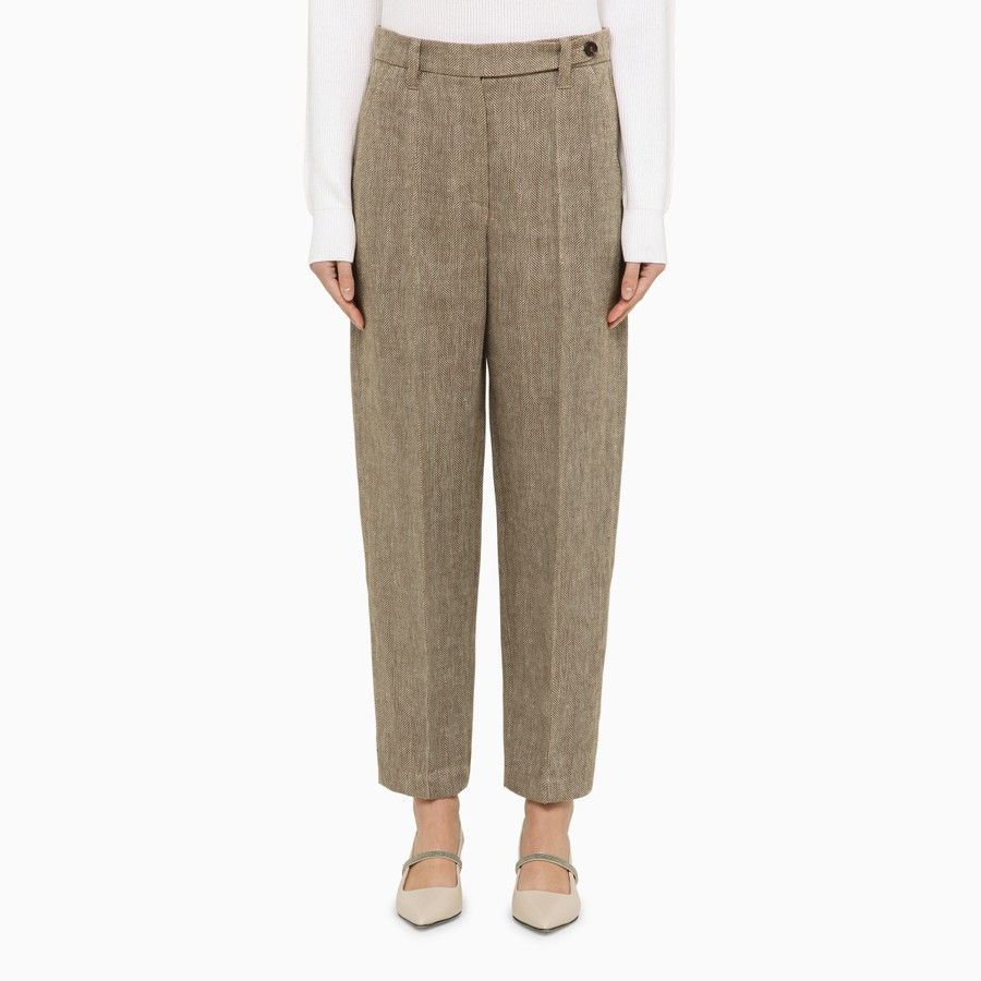 Brunello Cucinelli o1d2blof0824 Linen Trousers in Tobacco Size 27" / US 4 / IT 40 - 1 Thumbnail