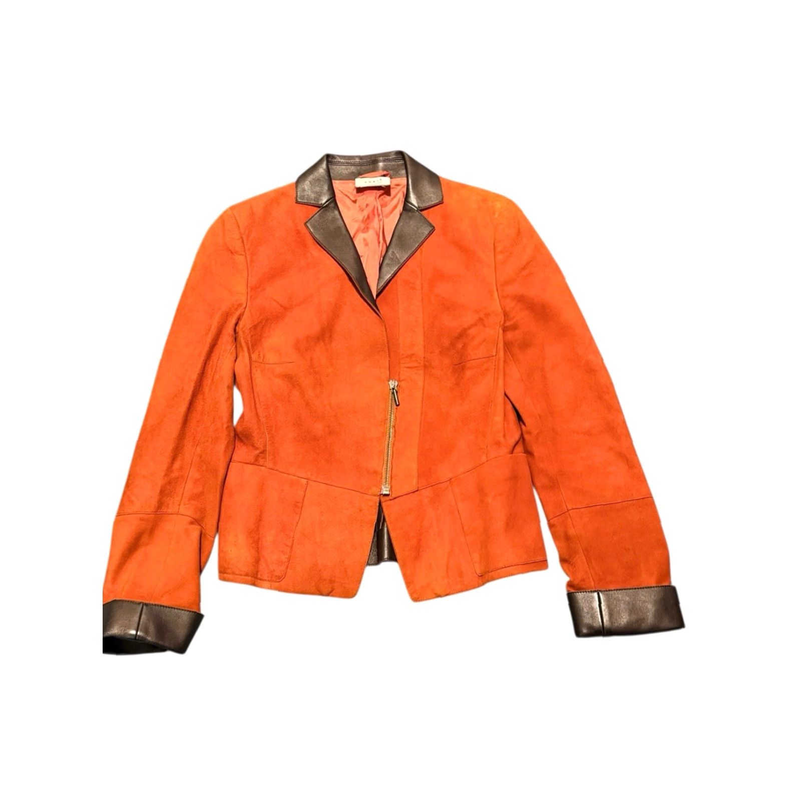 Akris Akris Punto Leather & Suede Jacket Rust Orange Brown 6 Motorcycle Zip Womens Size M / US 6-8 / IT 42-44 - 2 Thumbnail