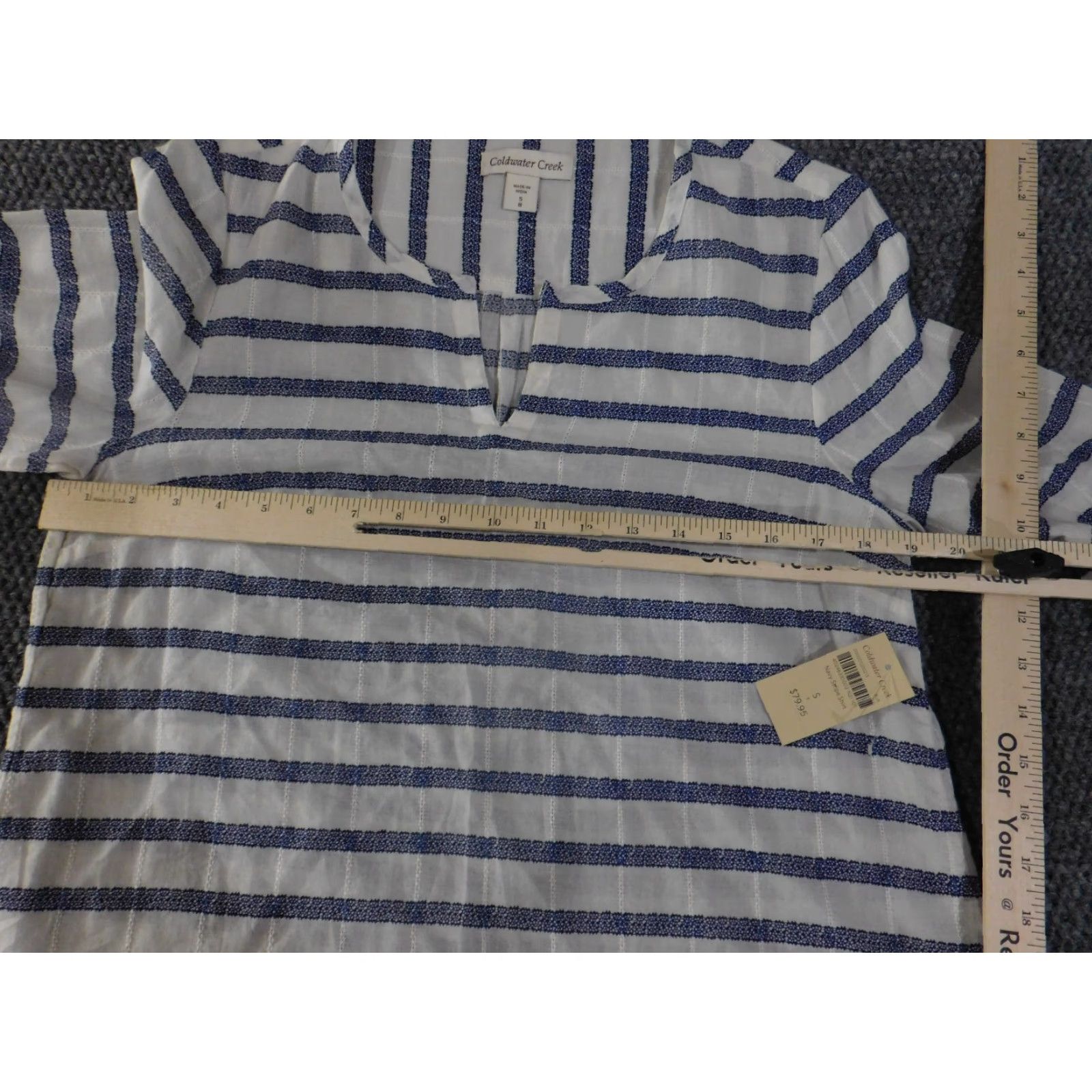 Coldwater Creek Coldwater Creek Shirt Womens Small White Blue Striped Cotton Lightweight V-Neck Pullover Casual Long Sleeve Button-Up Regular All Seasons Womens Size S / US 4 / IT 40 - 7 Thumbnail