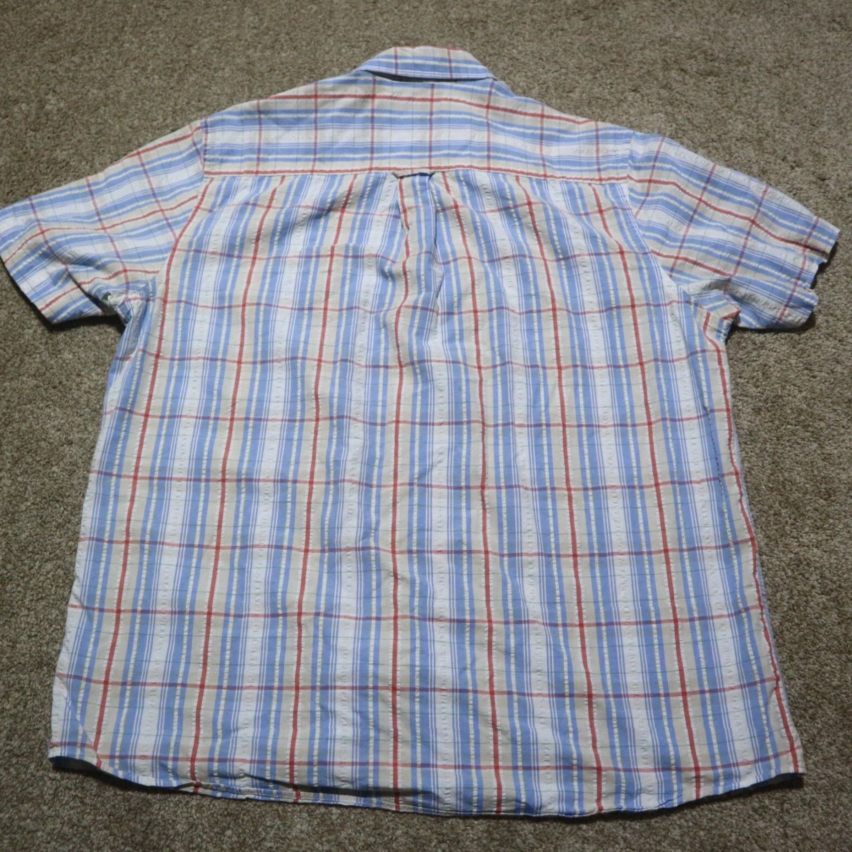 X-LARGE Saddlebred Shirt Button-Up Men XL Red White Blue Striped Casual Workwear 100% Polyester, Short Sleeve, Multicolor, Regular Fit, Adults, Button-Down Size US XL / EU 56 / 4 - 7 Thumbnail