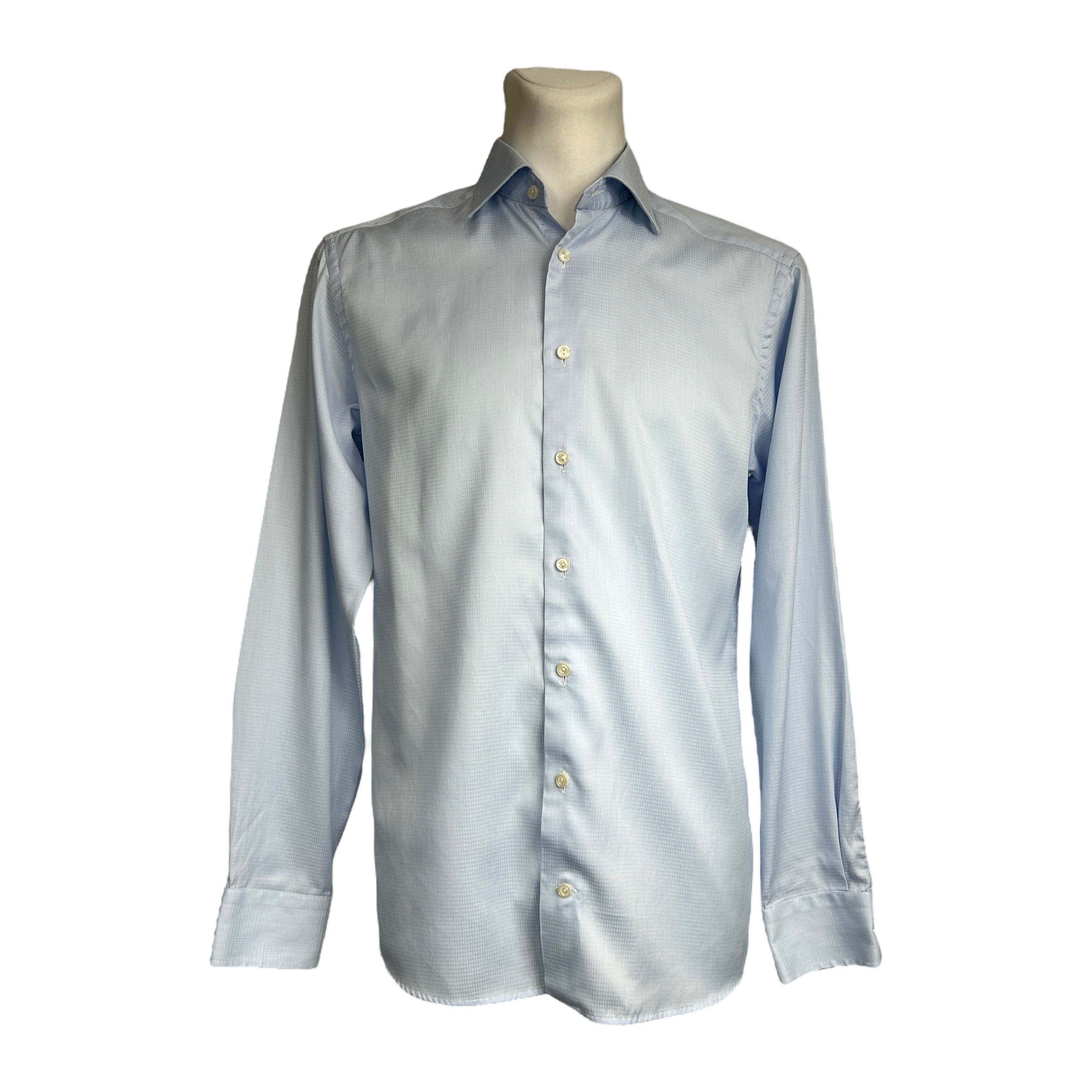 Eton Eton Dobby Blue Slim Fit Cotton Lyocell Shirt 15.5 39 Size US M / EU 48-50 / 2 - 1 Thumbnail
