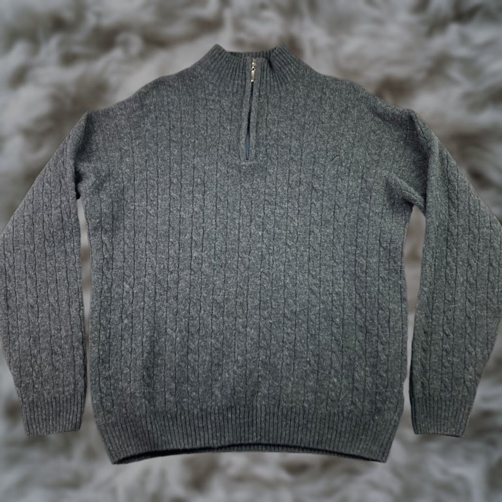 Vintage Carraig Donn Men's 100% Wool Cable-Knit 1/4 Zip Sweater Gray XL Size US XL / EU 56 / 4 - 1 Thumbnail