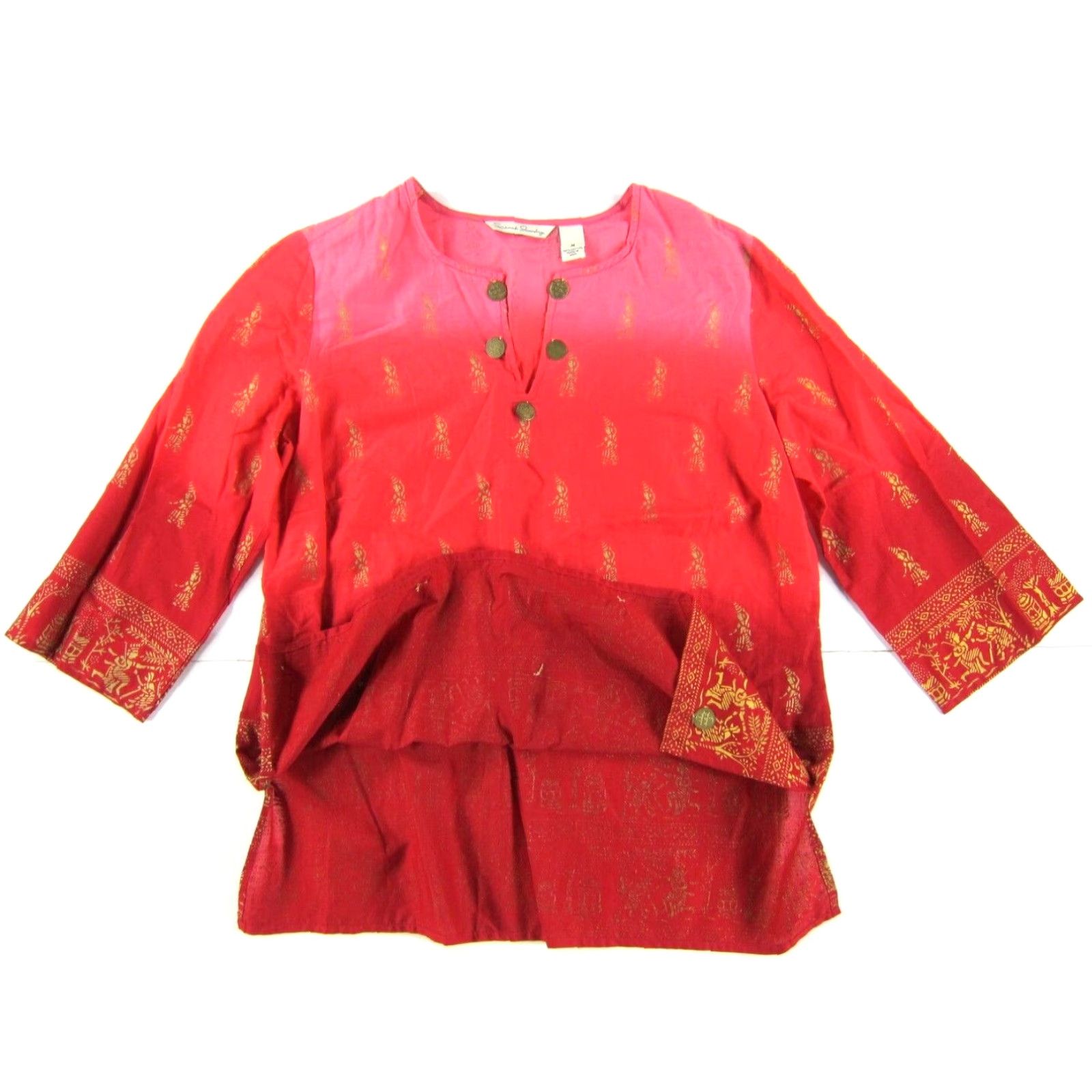 Pinko French Laundry Blouse Tunic 3/4 Sleeve Beaded 100% Cotton Pink Medium Womens Size M / US 6-8 / IT 42-44 - 5 Thumbnail