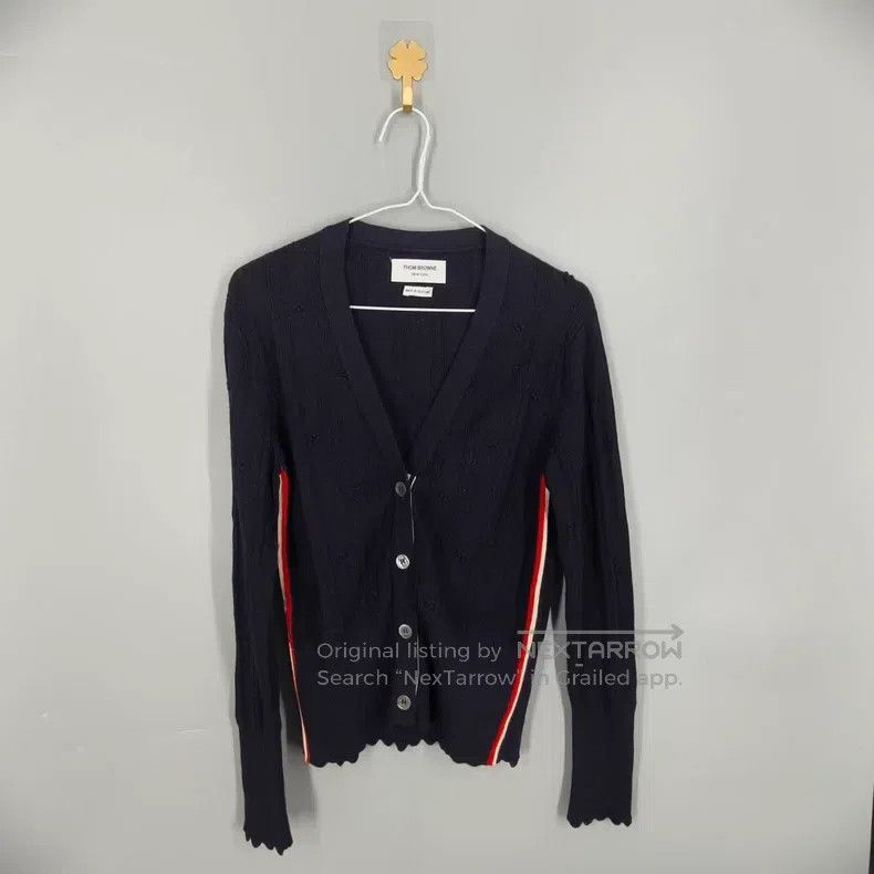Thom Browne Thom Browne Navy Blue Side Striped Ribbed Jacquard Wool Ca Size US XS / EU 42 / 0 - 1 Thumbnail