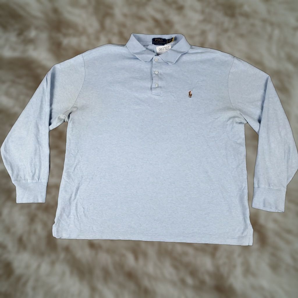 Polo Ralph Lauren VINTAGE Polo Ralph Lauren Shirt Mens XL Long Sleeve Polo Classic Fit Cotton Blue 90s Polo Player Logo Men Size US XL / EU 56 / 4 - 1 Thumbnail