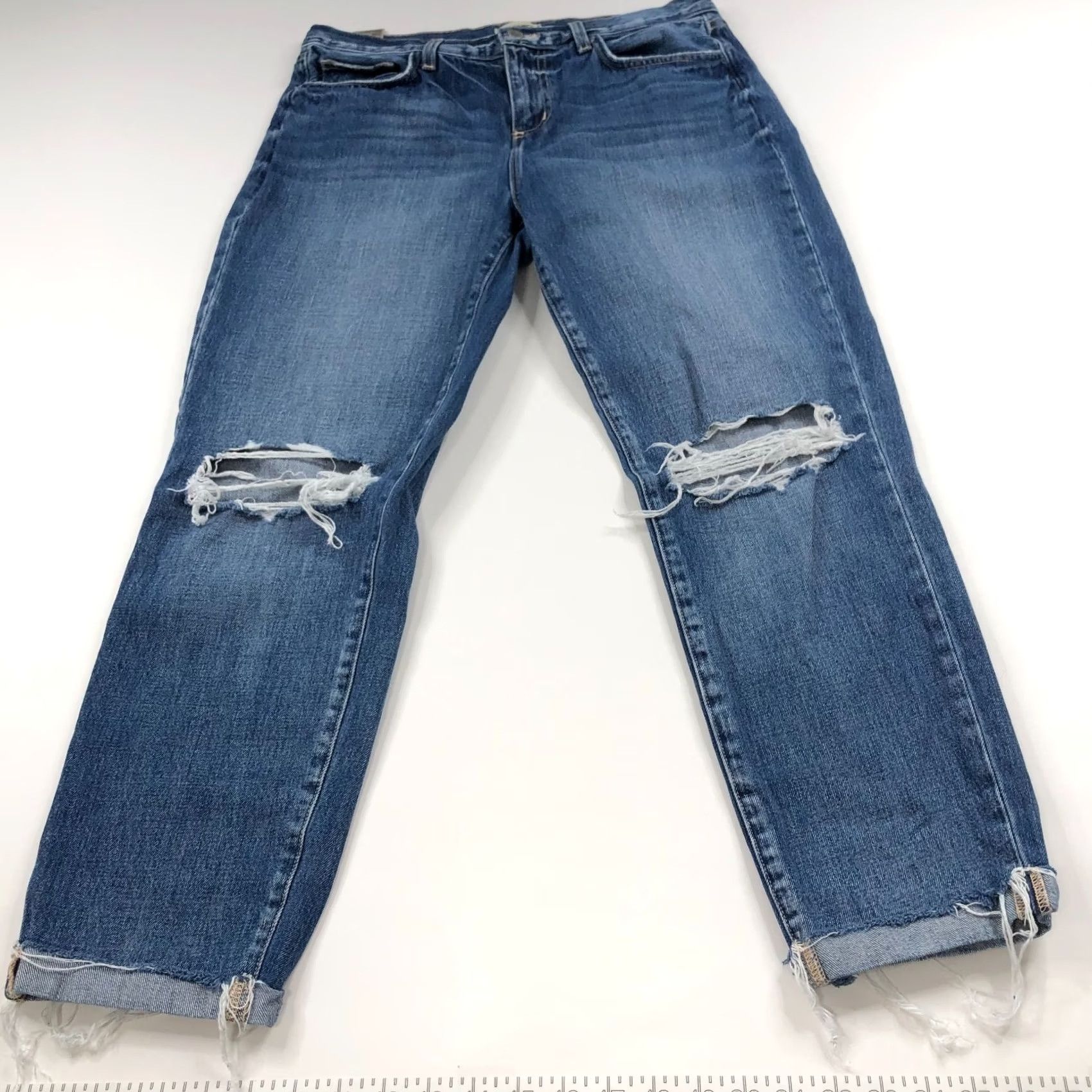 L'AGENCE L'Agence Olga 30 Jeans High Rise Distressed Cuffed 32W 27L Denim Pocket Regular Womens Jeans Size 30" / US 8 / IT 44 - 2 Thumbnail