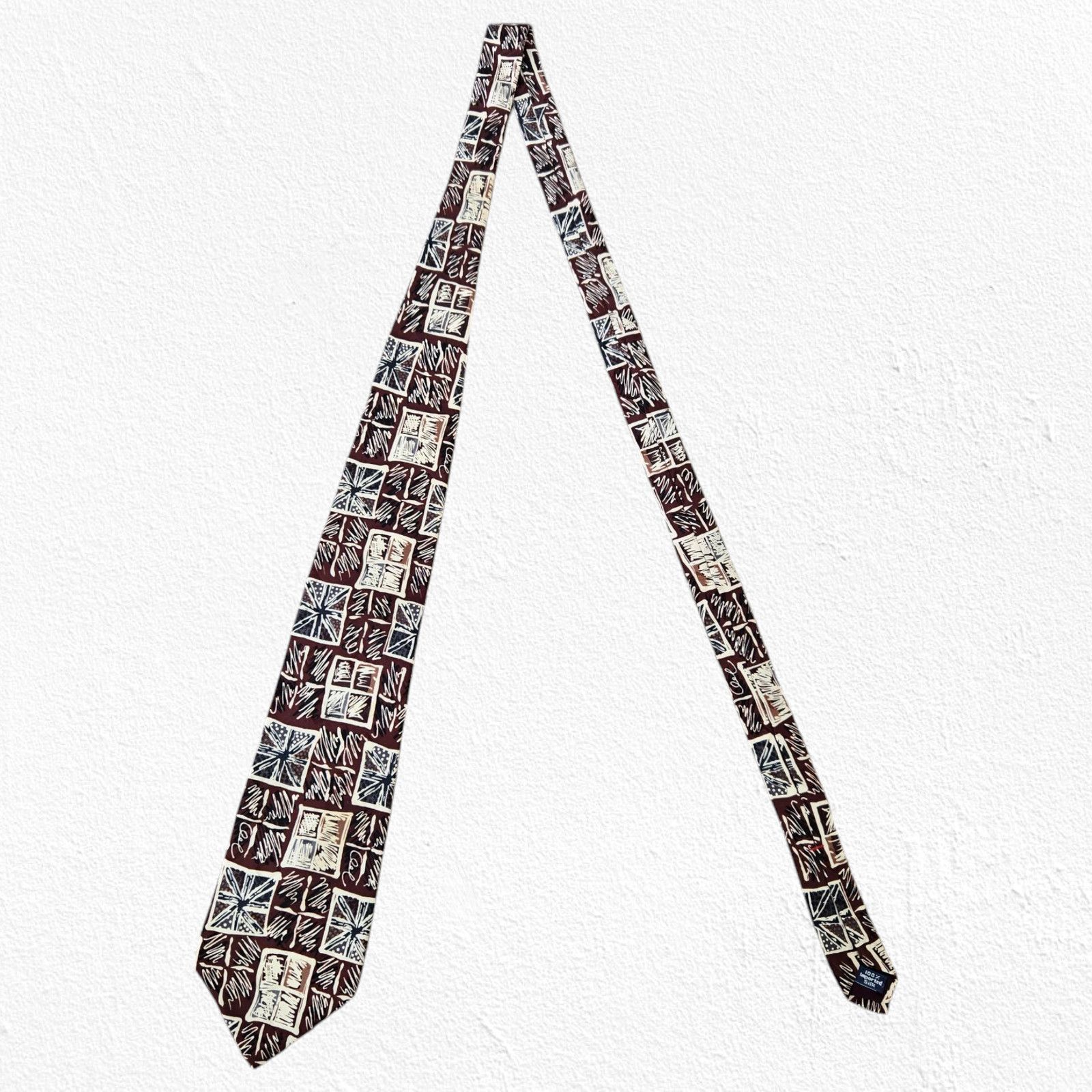 Vintage Vintage Brown Geometric Print Retro Silk Tie Size ONE SIZE - 2 Thumbnail