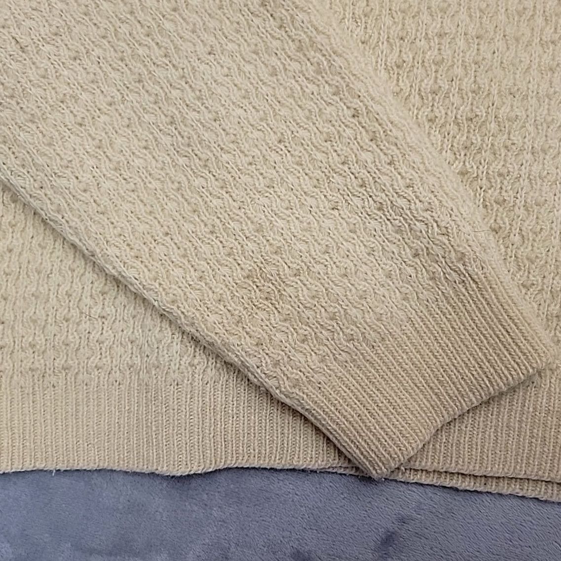 Vintage VTG Hand knit Sweater Mens L Pale Yellow Textured Fisherman Ellen Stubblefield Size US L / EU 52-54 / 3 - 4 Thumbnail