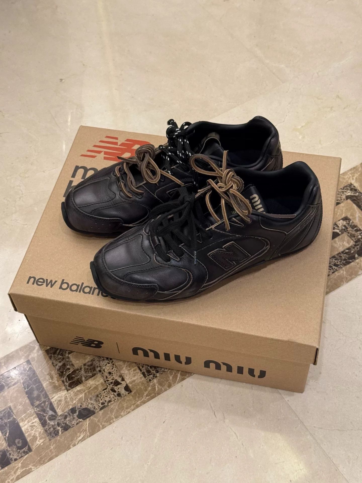 Miu Miu Miu Miu NB530 Black Leather Distressed Sneakers Size US 8 / IT 38 - 1 Thumbnail