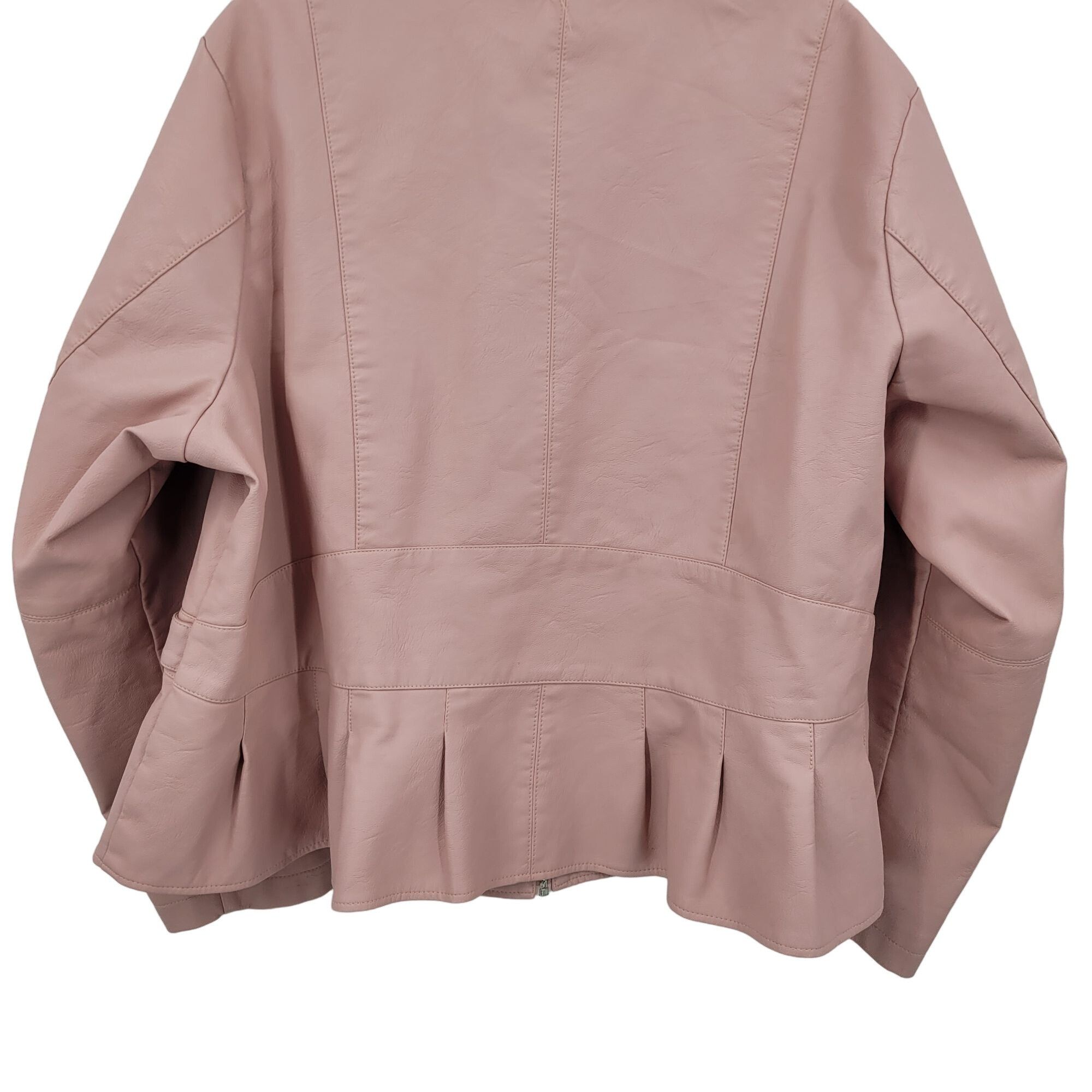 Designer Baccini Vegan Faux Leather Biker Jacket 3X Pink Pleated Pepl Size 3XL / US 20-22 - 8 Thumbnail