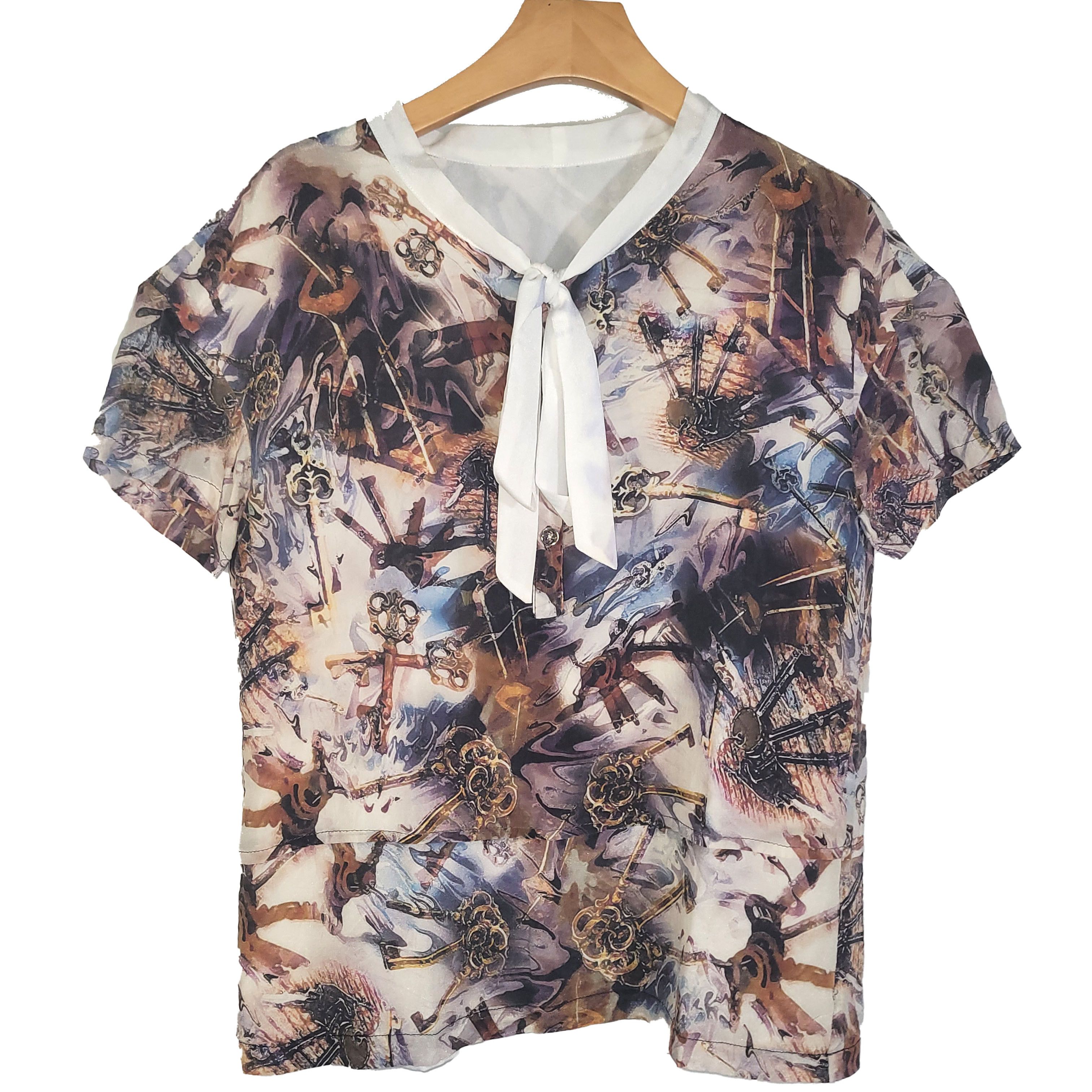 Other Women's 100% Silk Size S Short Sleeve Top T-Shirt SAZ157 Size S / US 4 / IT 40 - 1 Thumbnail