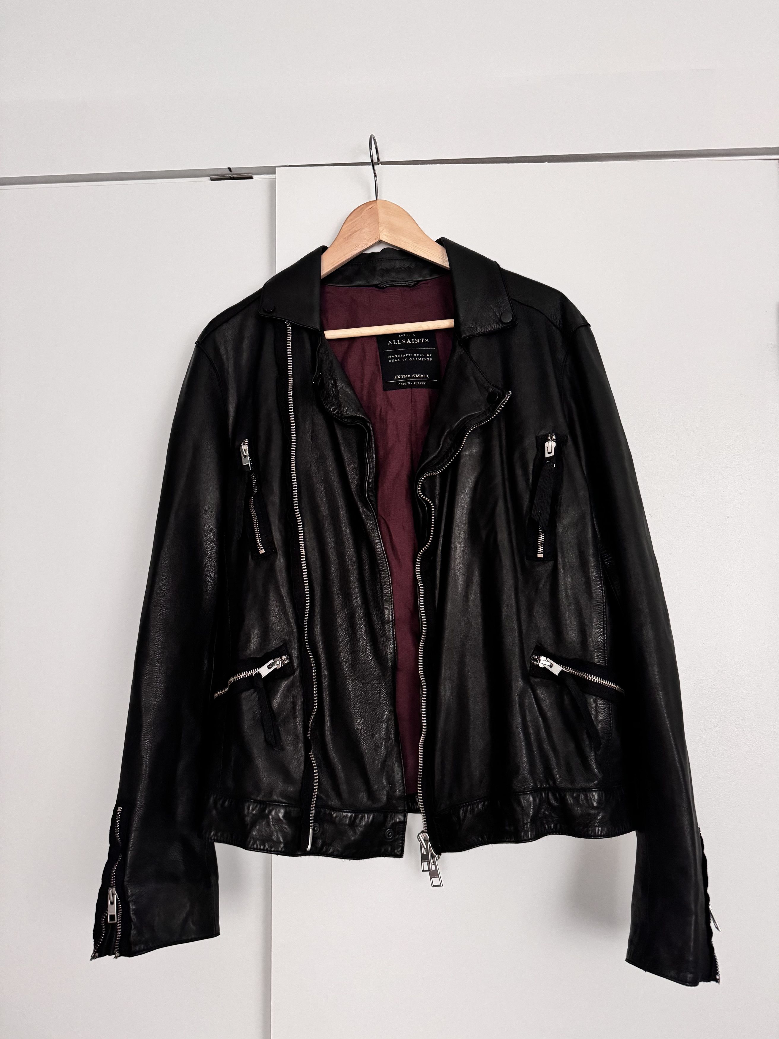 image of Allsaints Cowhide Leather Biker Jacket in Black, Men's (Size XS)