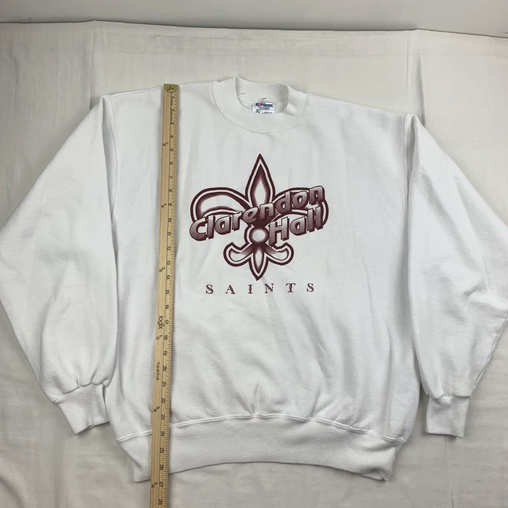 Hanes VINTAGE Hanes Clarendon Hall Saints Sweatshirt Adult XL White Crewneck Pullover School 80s 90s Mens Size US XL / EU 56 / 4 - 6 Thumbnail
