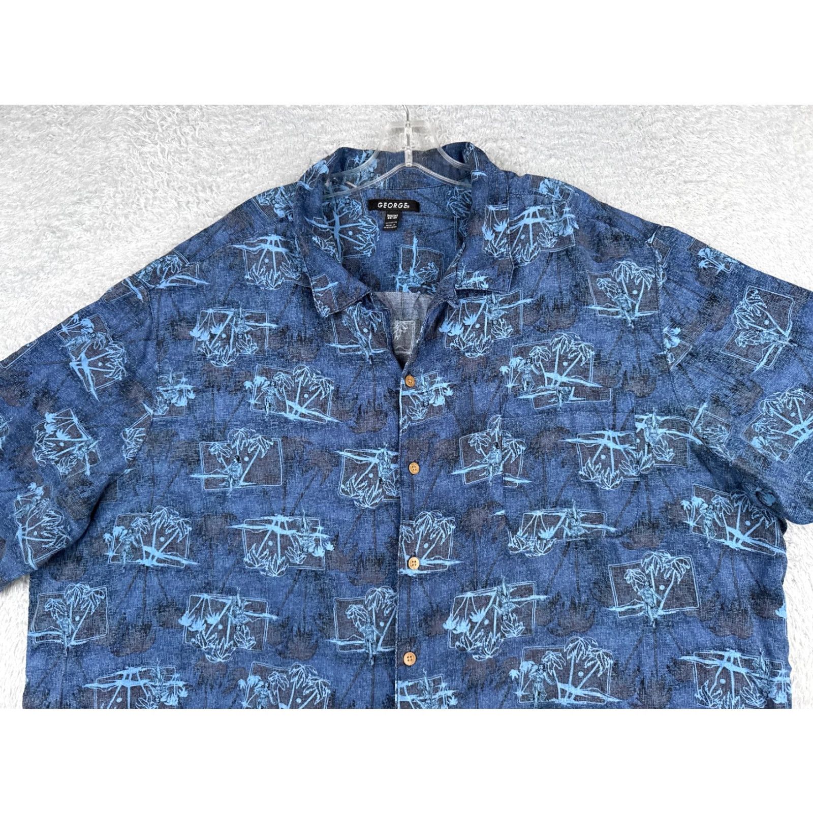 George George Shirt Mens 3XL Blue Floral Palm Tree Hawaiian Button-Up 100% Rayon Size US XXL / EU 58 / 5 - 4 Thumbnail
