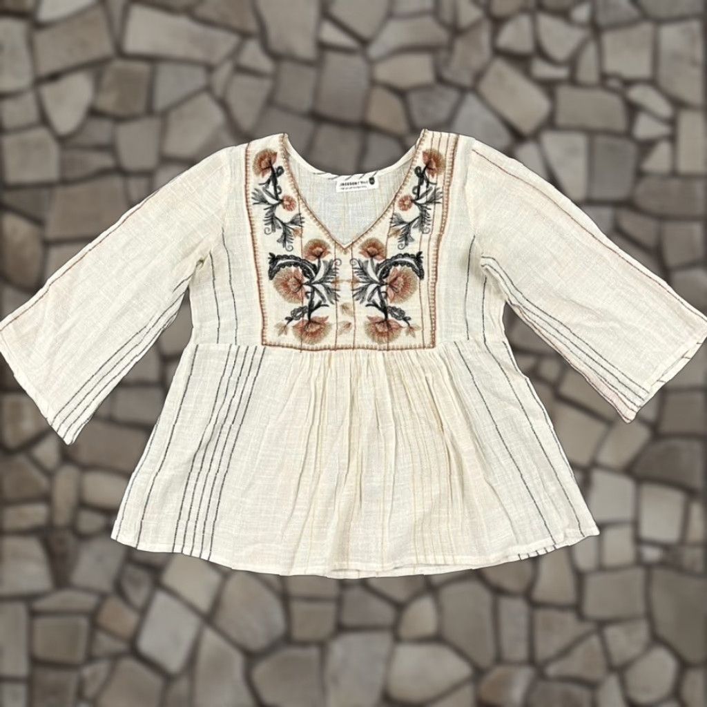Vintage Jackson Rowe Blouse Womens XS Cream White Floral Prairie Fairy Minimalist BOHO Size XS / US 0-2 / IT 36-38 - 1 Thumbnail