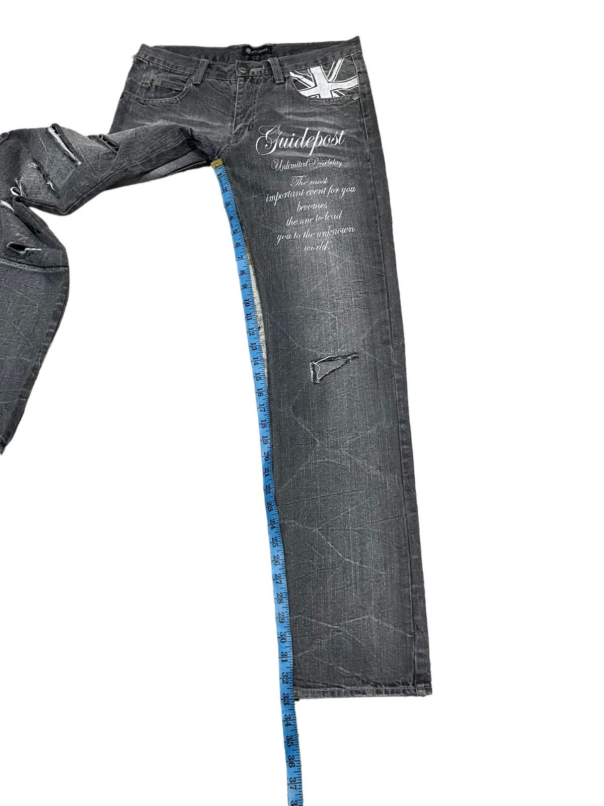 Japanese Brand Vintage Root Three Skull Distressed Jeans ! Rare Design Size US 32 / EU 48 - 20 Thumbnail