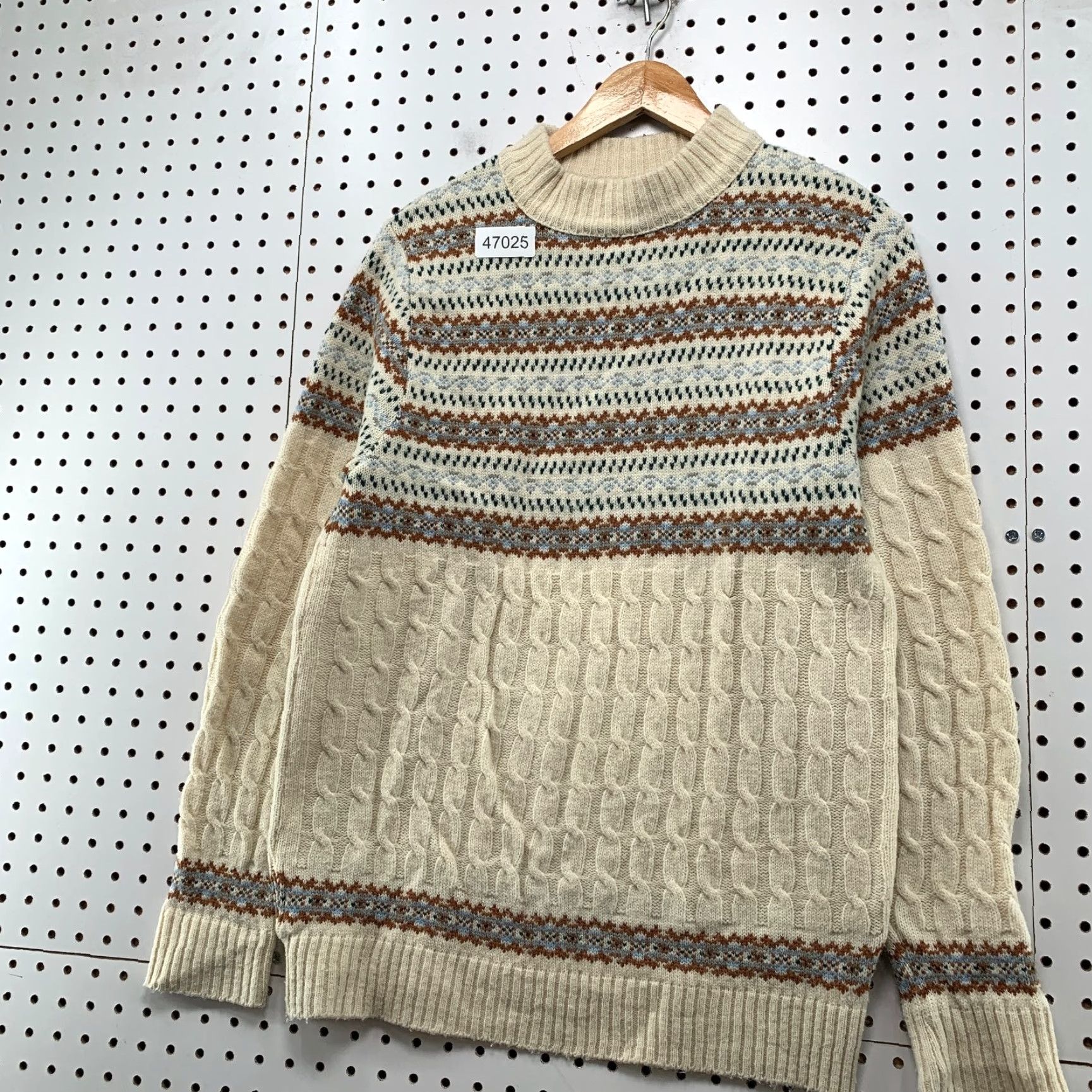 Vintage VINTAGE Lord Jeff Sweater Mens M Beige Fair Isle Cable Knit Orlon Acrylic Size US M / EU 48-50 / 2 - 3 Thumbnail
