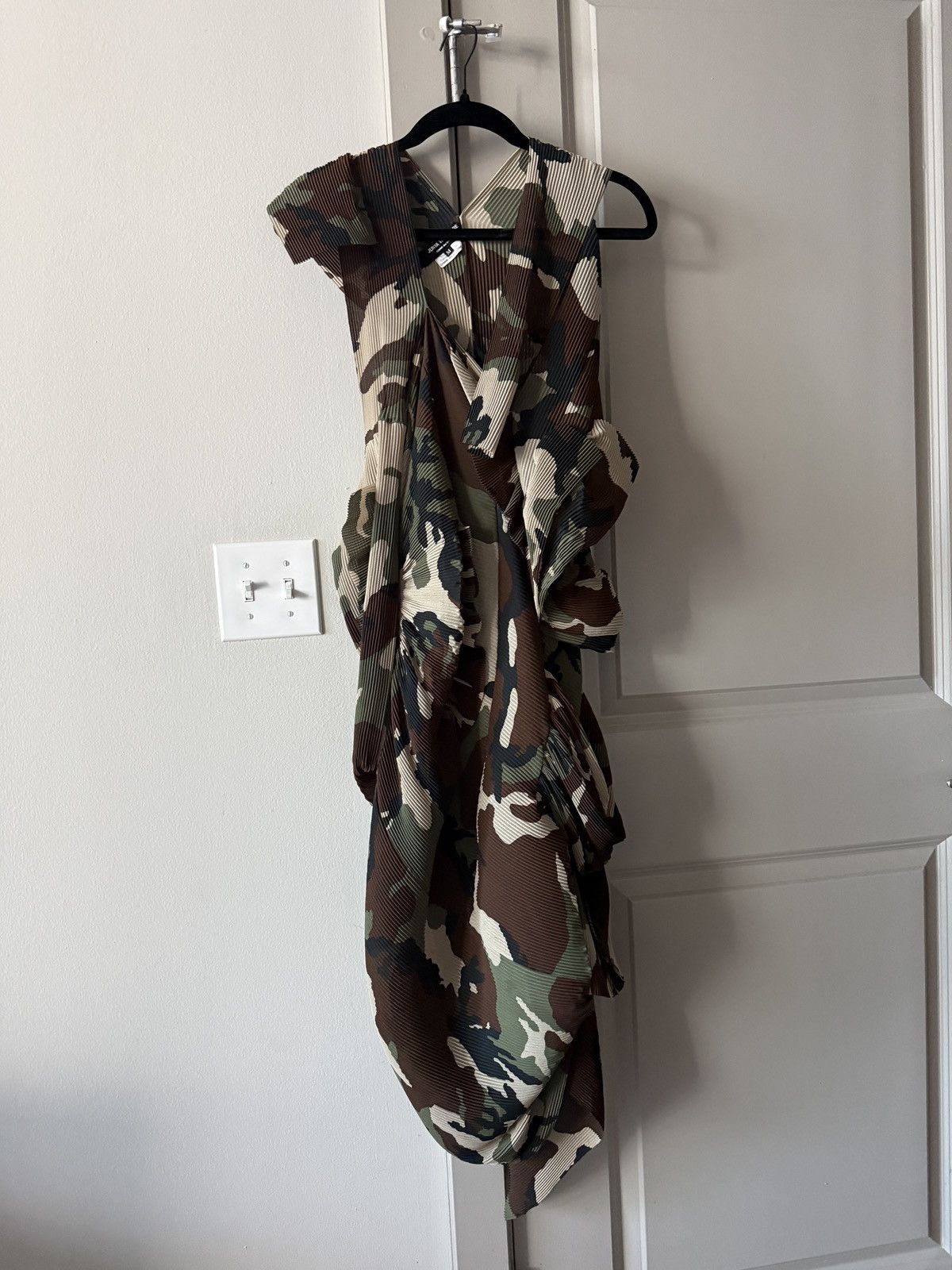 Junya Watanabe Pleated Drape Camo Dress