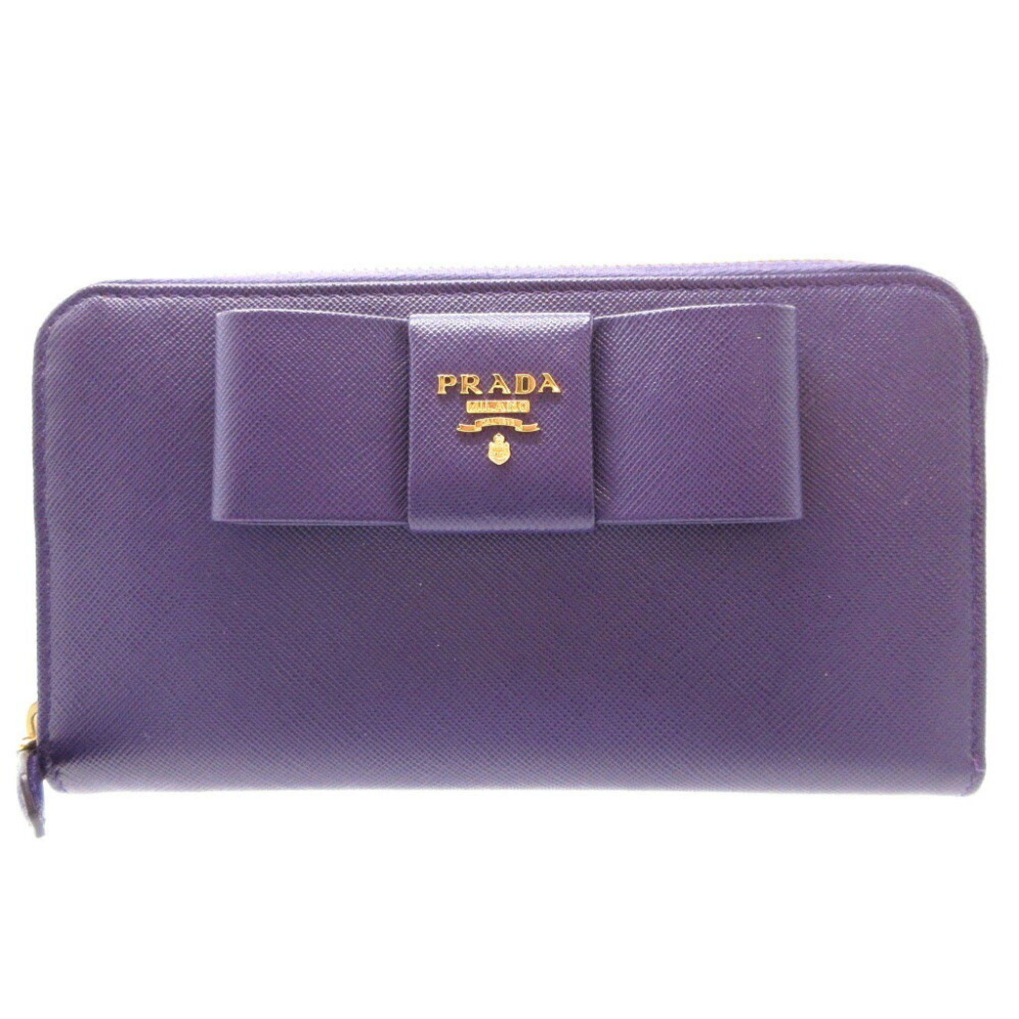 image of Prada 1M0506 Saffiano Leather Ribbon Purple Round Long Wallet 0016Prada, Women's