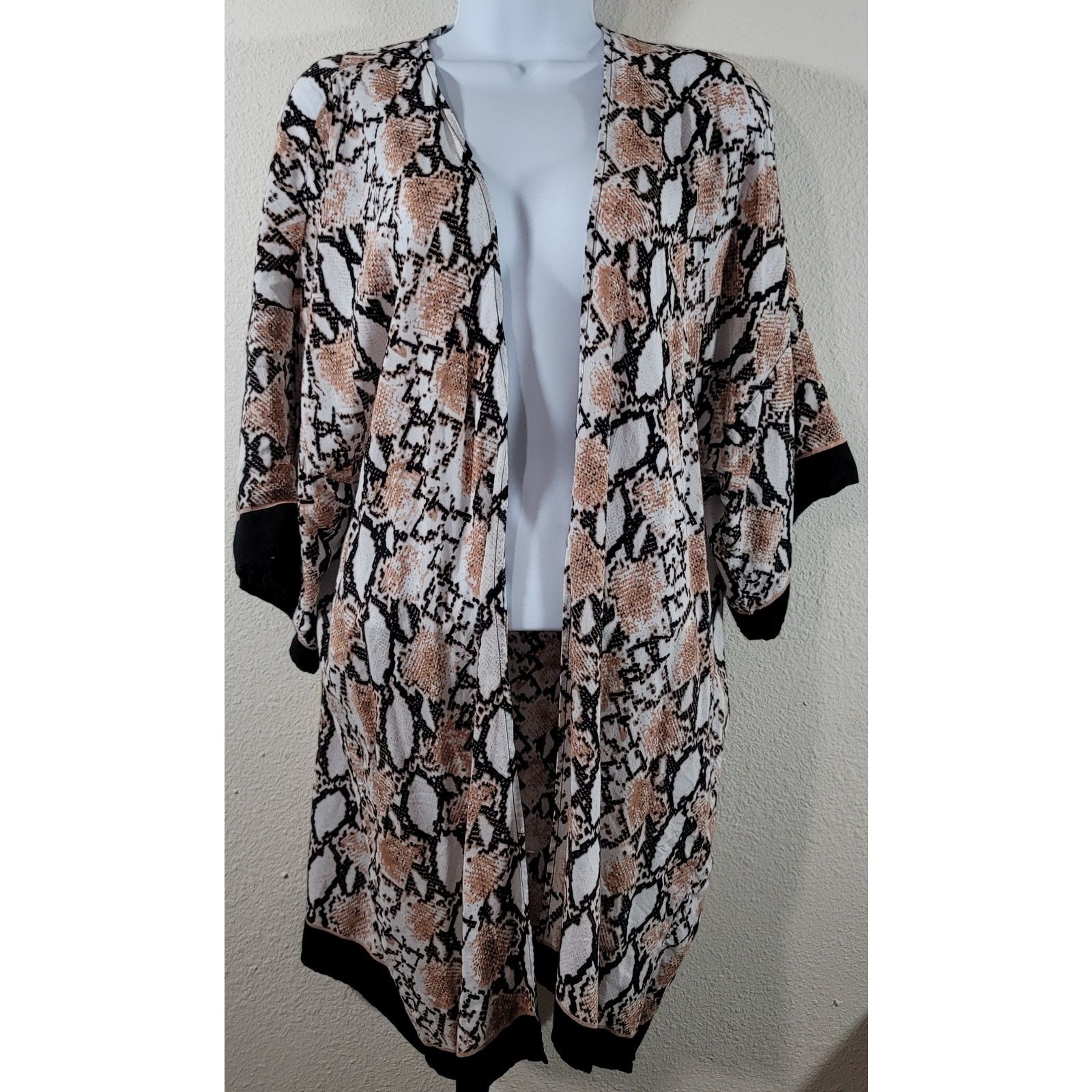 Other Tan Black Animal Print Open Front Duster Cardigan L XL Size L / US 10 / IT 46 - 1 Thumbnail