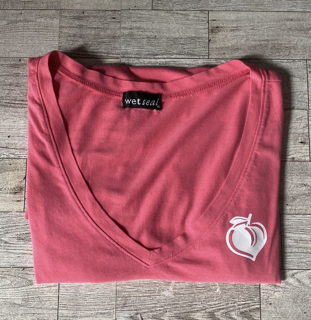 Vintage Retro, Wet Seal, Peach Coral V Neck, Semi Sheer Fitted Tee Size S / US 4 / IT 40 - 14 Thumbnail
